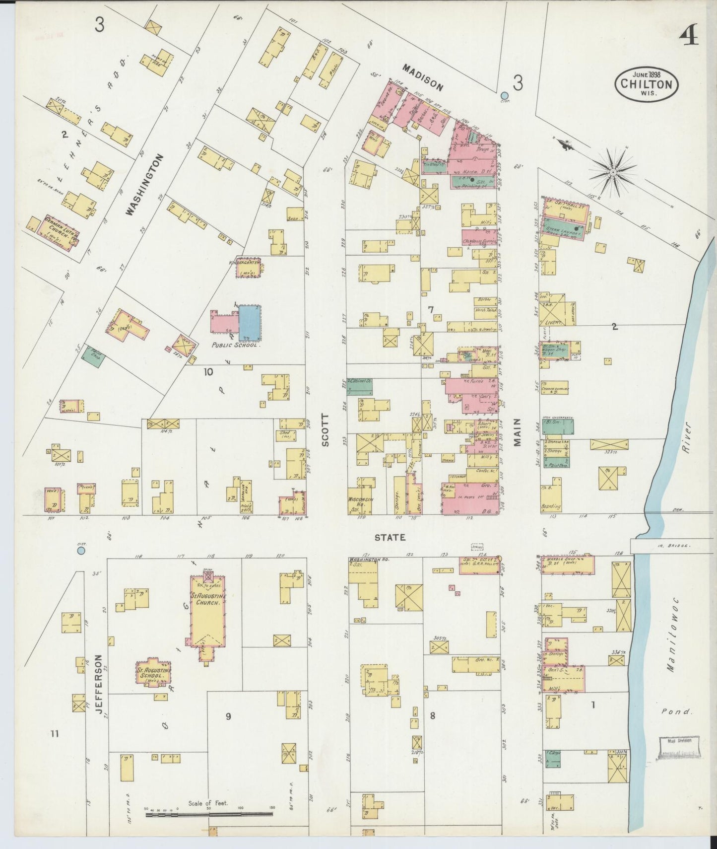Sanborn Fire Insurance Map from Chilton, Calumet County, Wisconsin (1898), Sheet #0004 - Complete Map Set gallery image, historic Sanborn map, vintage wall art, Wisconsin Wisconsin