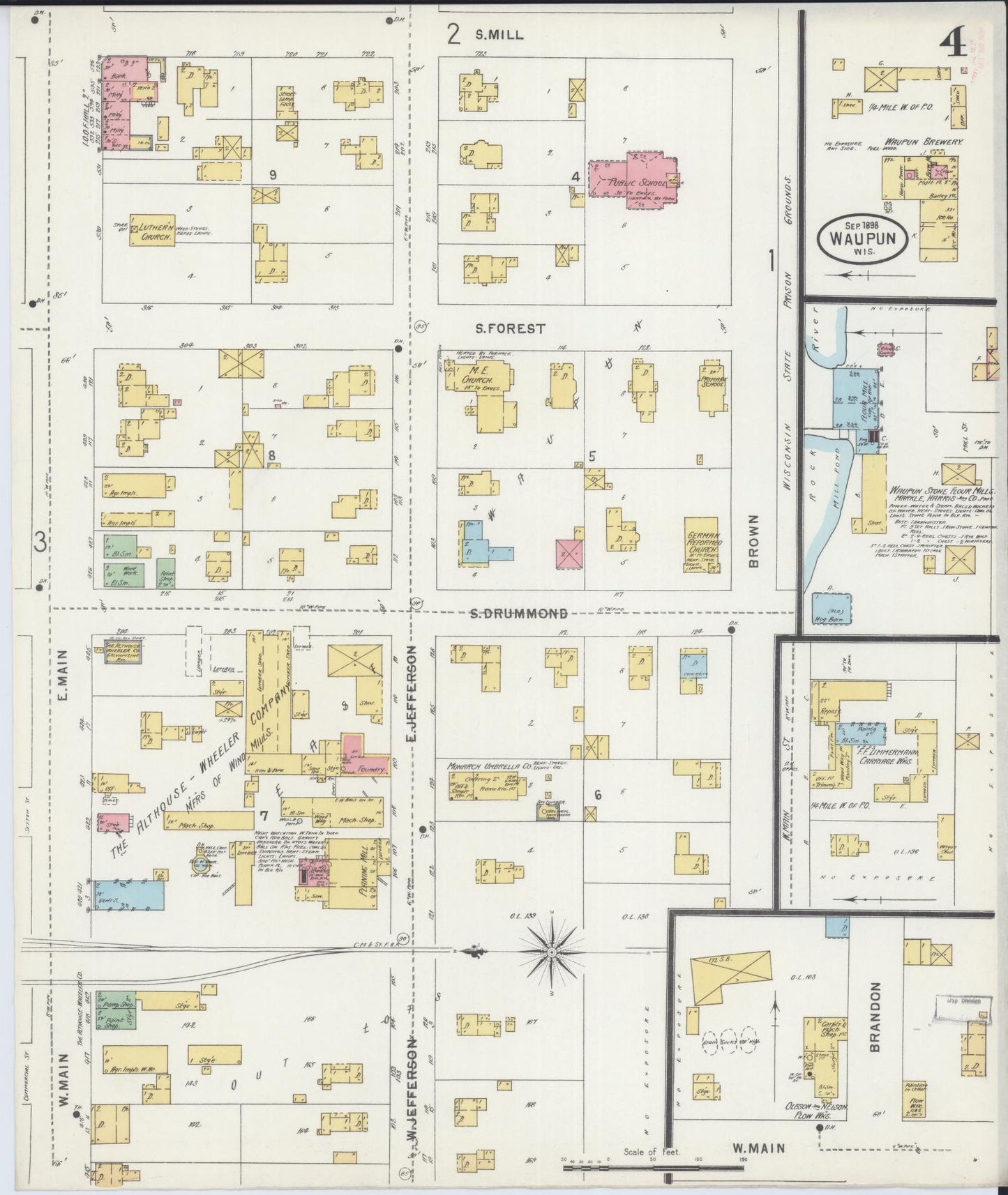Sanborn Fire Insurance Map from Waupun, Dodge and Fond du Lac Counties, Wisconsin (1898), Sheet #0004 - Historic Sanborn Fire Insurance Map Print, vintage old map wall art, antique decor, genealogy gift, Wisconsin Wisconsin map