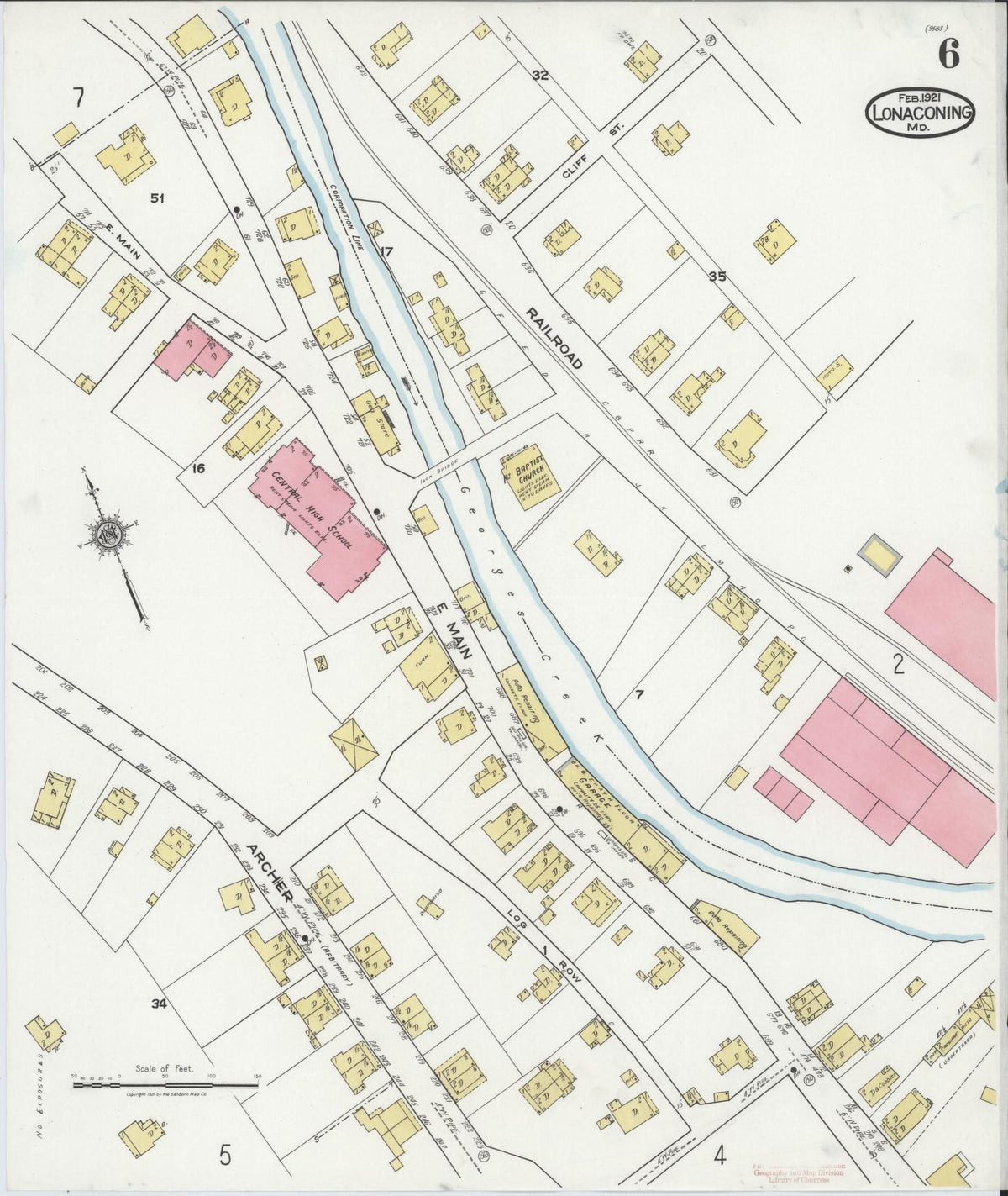 Sanborn Fire Insurance Map from Lonaconing, Allegany County, Maryland (1921), Sheet #0006 - Historic Sanborn Fire Insurance Map Print, vintage old map wall art, antique decor, genealogy gift, Maryland Maryland map