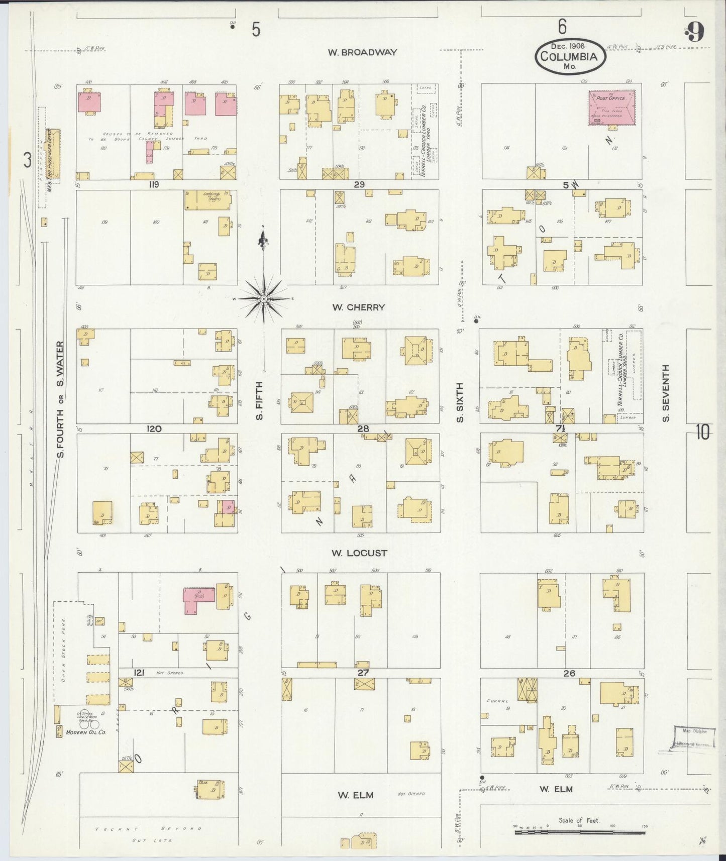 Sanborn Fire Insurance Map from Columbia, Boone County, Missouri (1908), Sheet #0009 - Historic Sanborn Fire Insurance Map Print, vintage old map wall art, antique decor, genealogy gift, Missouri Missouri map