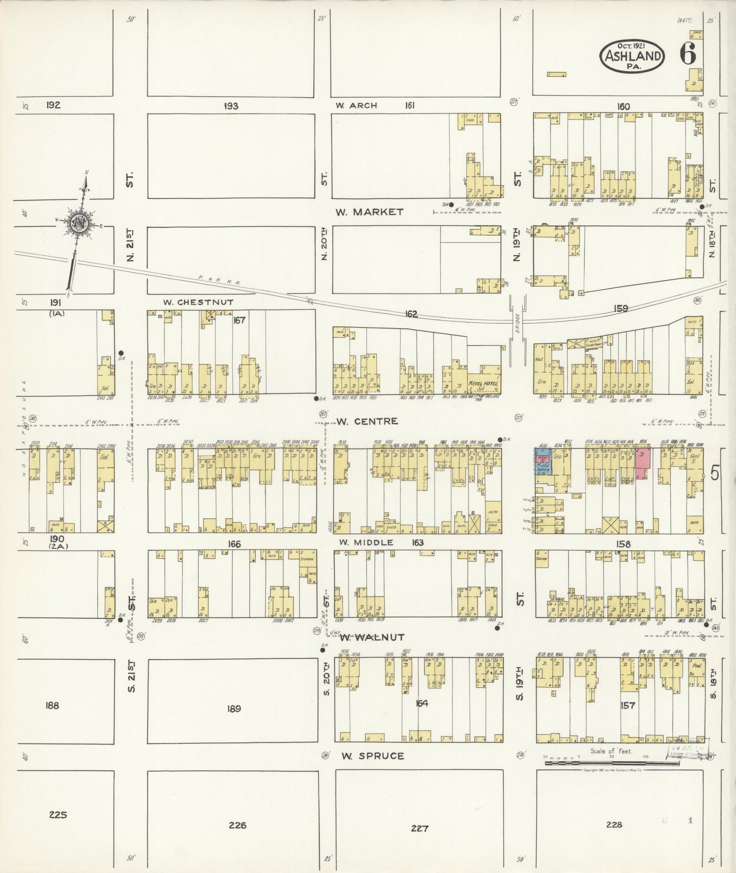 Sanborn Fire Insurance Map from Ashland, Schuylkill County, Pennsylvania (1921), Sheet #0006 - Historic Sanborn Fire Insurance Map Print, vintage old map wall art, antique decor, genealogy gift, Pennsylvania Pennsylvania map