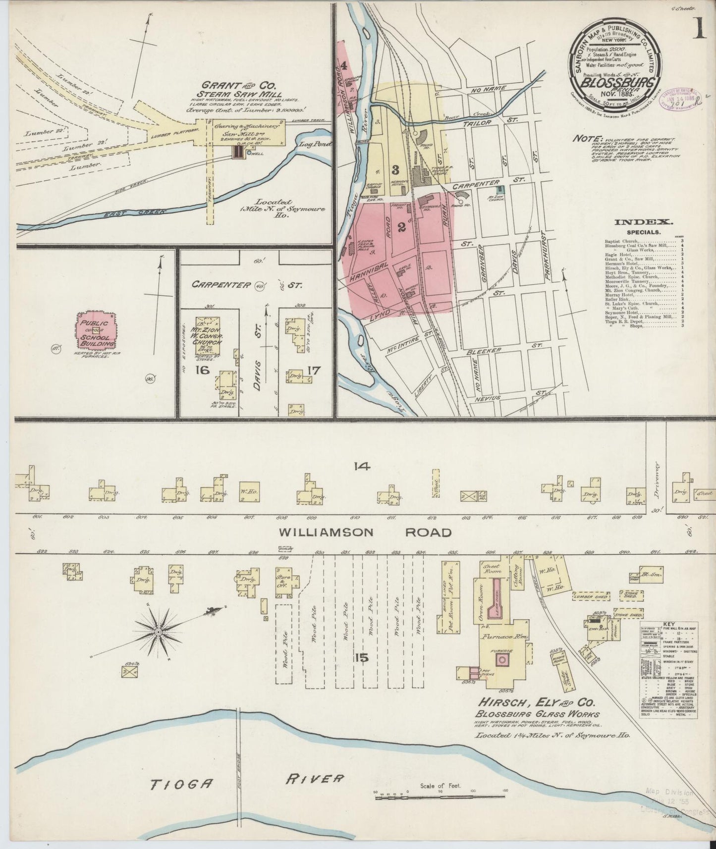 Sanborn Fire Insurance Map from Blossburg, Tioga County, Pennsylvania (1885), Sheet #0001 - Historic Sanborn Fire Insurance Map Print, vintage old map wall art, antique decor, genealogy gift, Pennsylvania Pennsylvania map