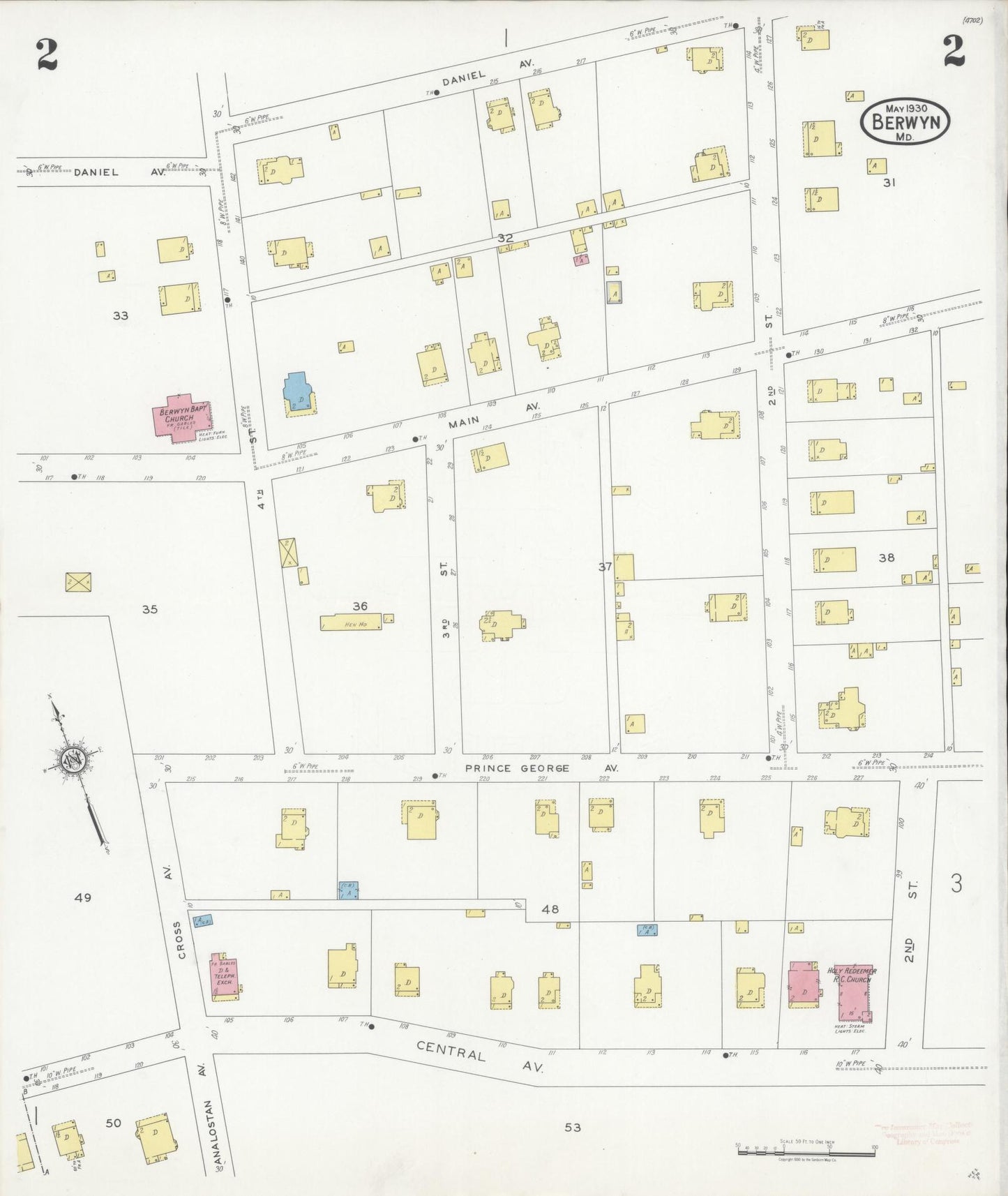 Prince Georges, Maryland - 1930 - Sanborn Fire Insurance Map, Sheet #0002 - Historic Sanborn Fire Insurance Map Print, Prince Georges Maryland 1930 0002 vintage old map wall art