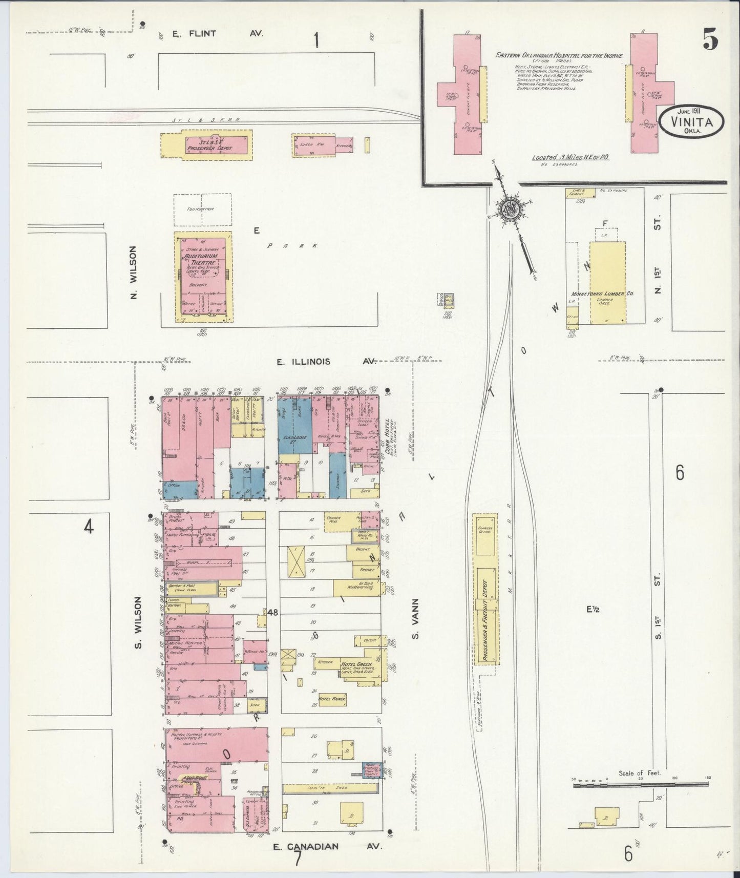 Sanborn Fire Insurance Map from Vinita, Craig County, Oklahoma (1911), Sheet #0005 - Historic Sanborn Fire Insurance Map Print, vintage old map wall art, antique decor, genealogy gift, Oklahoma Oklahoma map