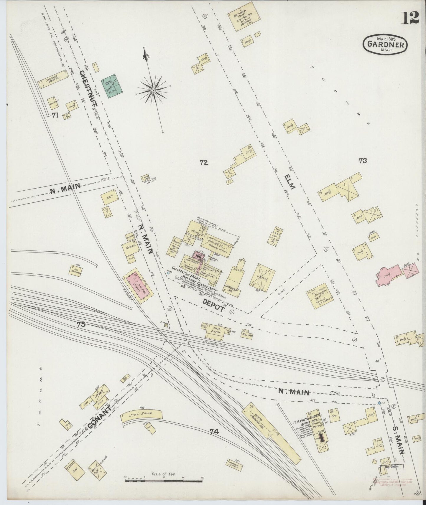 Sanborn Fire Insurance Map from Gardner, Worcester County, Massachusetts (1889), Sheet #0012 - Complete Map Set gallery image, historic Sanborn map, vintage wall art, Massachusetts Massachusetts