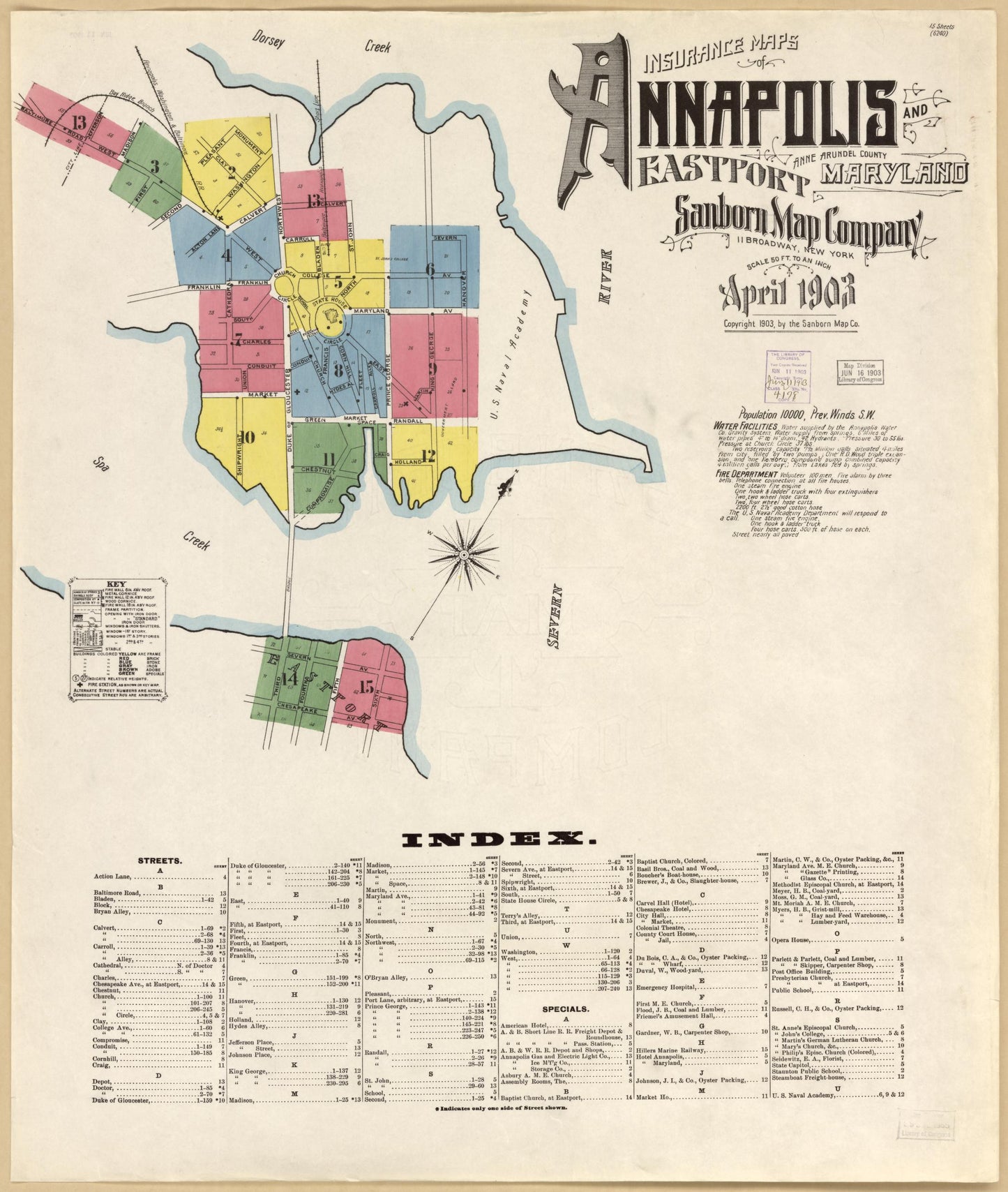 Anne Arundel, Maryland - 1903 - Sanborn Fire Insurance Map, Sheet #0001 - Historic Sanborn Fire Insurance Map Print, Anne Arundel Maryland 1903 0001 vintage old map wall art