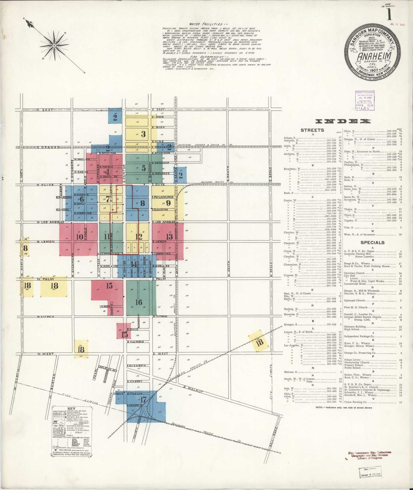 Sanborn Fire Insurance Map from Anaheim, Orange County, California. (1907) – Historic Sanborn Fire Insurance Map Print