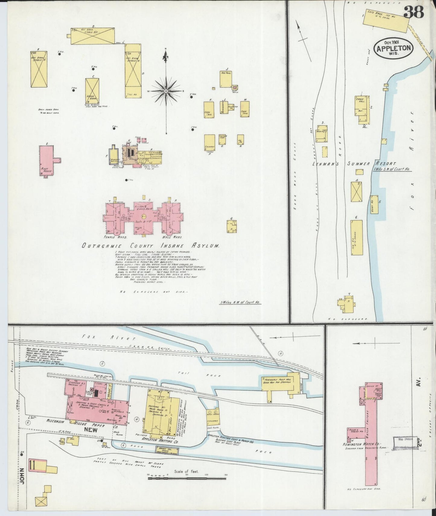 Sanborn Fire Insurance Map from Appleton, Outagamie County, Wisconsin (1901), Sheet #0038 - Historic Sanborn Fire Insurance Map Print, vintage old map wall art, antique decor, genealogy gift, Wisconsin Wisconsin map