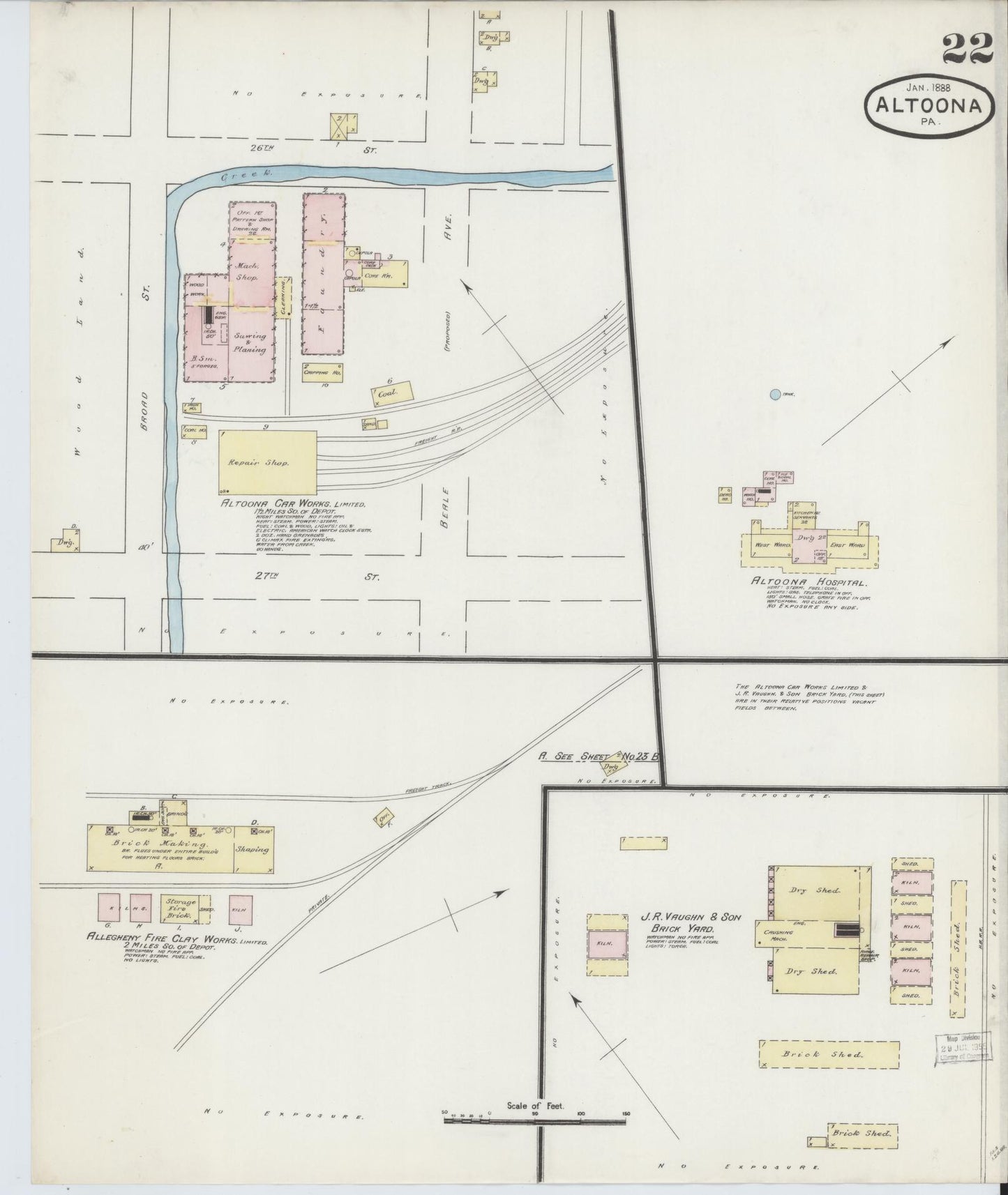 Sanborn Fire Insurance Map from Altoona, Blair County, Pennsylvania (1888), Sheet #0022 - Historic Sanborn Fire Insurance Map Print, vintage old map wall art, antique decor, genealogy gift, Pennsylvania Pennsylvania map