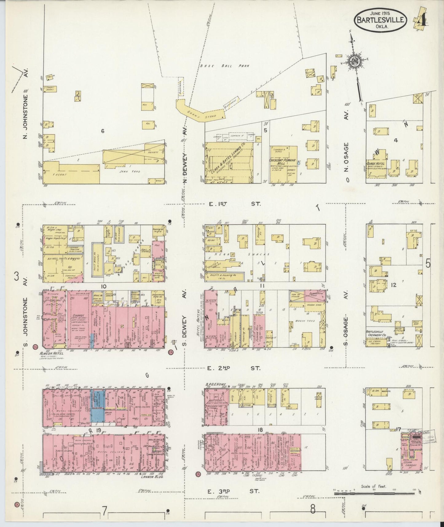 Sanborn Fire Insurance Map from Bartlesville, Washington County, Oklahoma (1915), Sheet #0004 - Historic Sanborn Fire Insurance Map Print, vintage old map wall art, antique decor, genealogy gift, Oklahoma Oklahoma map