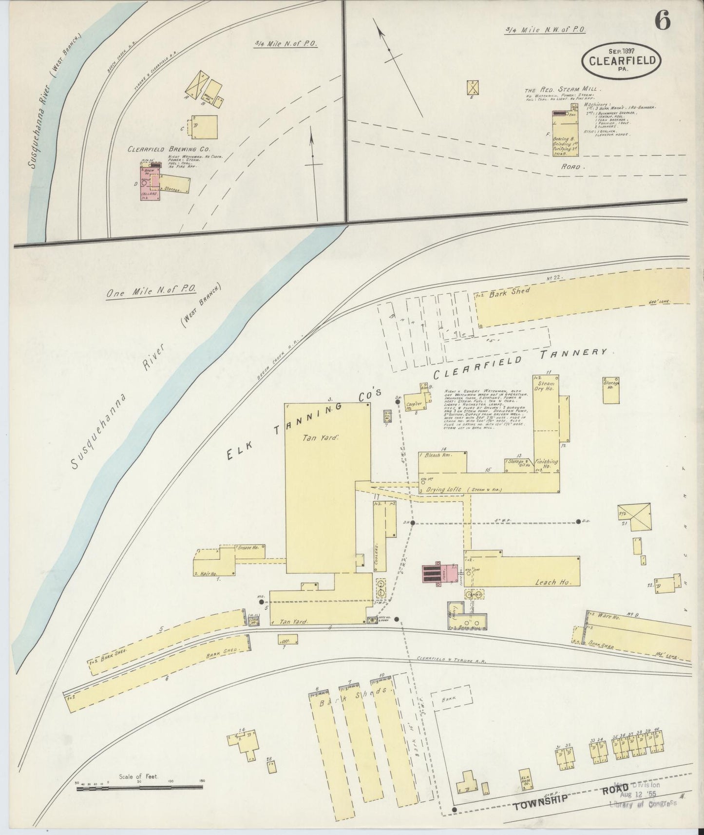 Sanborn Fire Insurance Map from Clearfield, Clearfield County, Pennsylvania (1897), Sheet #0006 - Historic Sanborn Fire Insurance Map Print, vintage old map wall art, antique decor, genealogy gift, Pennsylvania Pennsylvania map