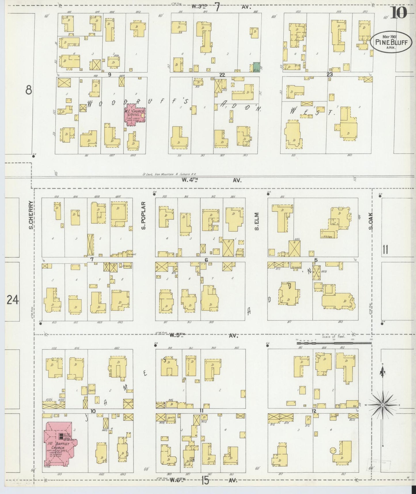 Sanborn Fire Insurance Map from Pine Bluff, Jefferson County, Arkansas (1901), Sheet #0010 - Historic Sanborn Fire Insurance Map Print, vintage old map wall art, antique decor, genealogy gift, Arkansas Arkansas map