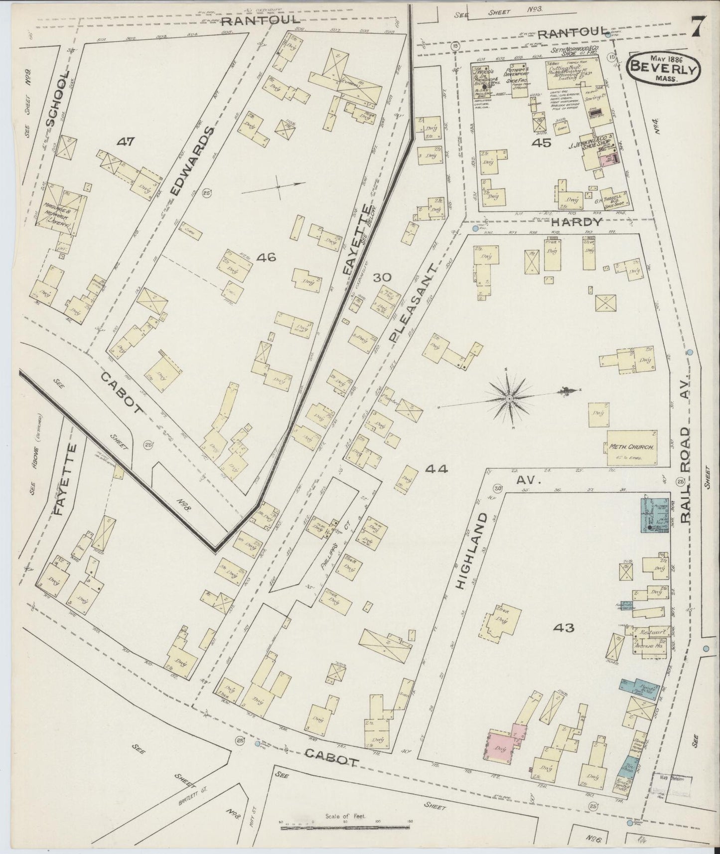 Sanborn Fire Insurance Map from Beverly, Essex County, Massachusetts (1886), Sheet #0007 - Historic Sanborn Fire Insurance Map Print, vintage old map wall art, antique decor, genealogy gift, Massachusetts Massachusetts map
