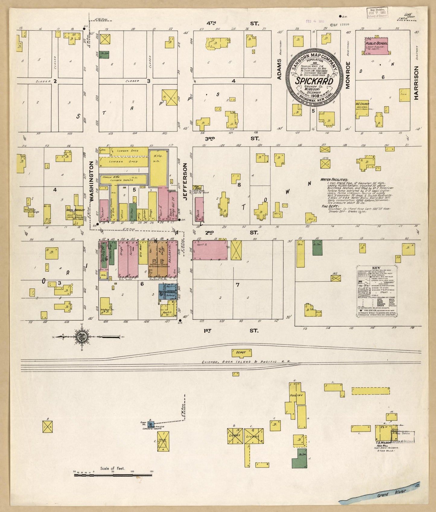 Sanborn Fire Insurance Map from Spickard, Grundy County, Missouri (1909), Sheet #0001 - Historic Sanborn Fire Insurance Map Print, vintage old map wall art, antique decor, genealogy gift, Missouri Missouri map