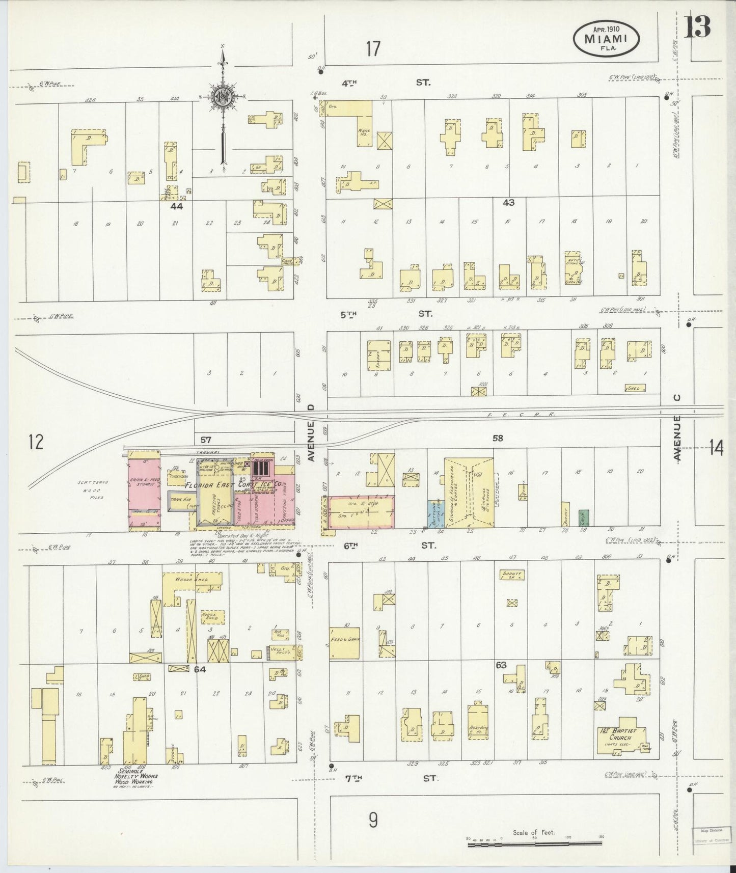 Sanborn Fire Insurance Map from Miami, Dade County, Florida (1910), Sheet #0013 - Historic Sanborn Fire Insurance Map Print, vintage old map wall art, antique decor, genealogy gift, Florida Florida map