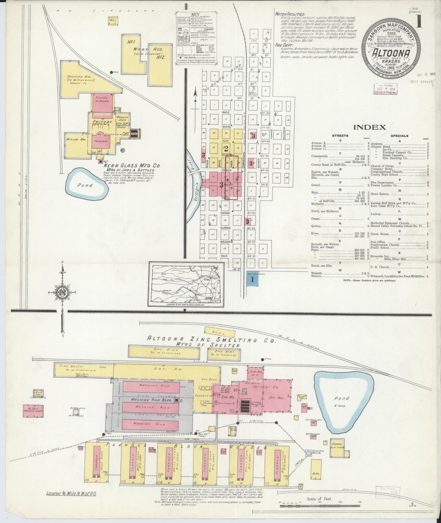 Sanborn Fire Insurance Map from Altoona, Wilson County, Kansas (1913), Sheet #0001 - Historic Sanborn Fire Insurance Map Print, vintage old map wall art, antique decor, genealogy gift, Kansas Kansas map
