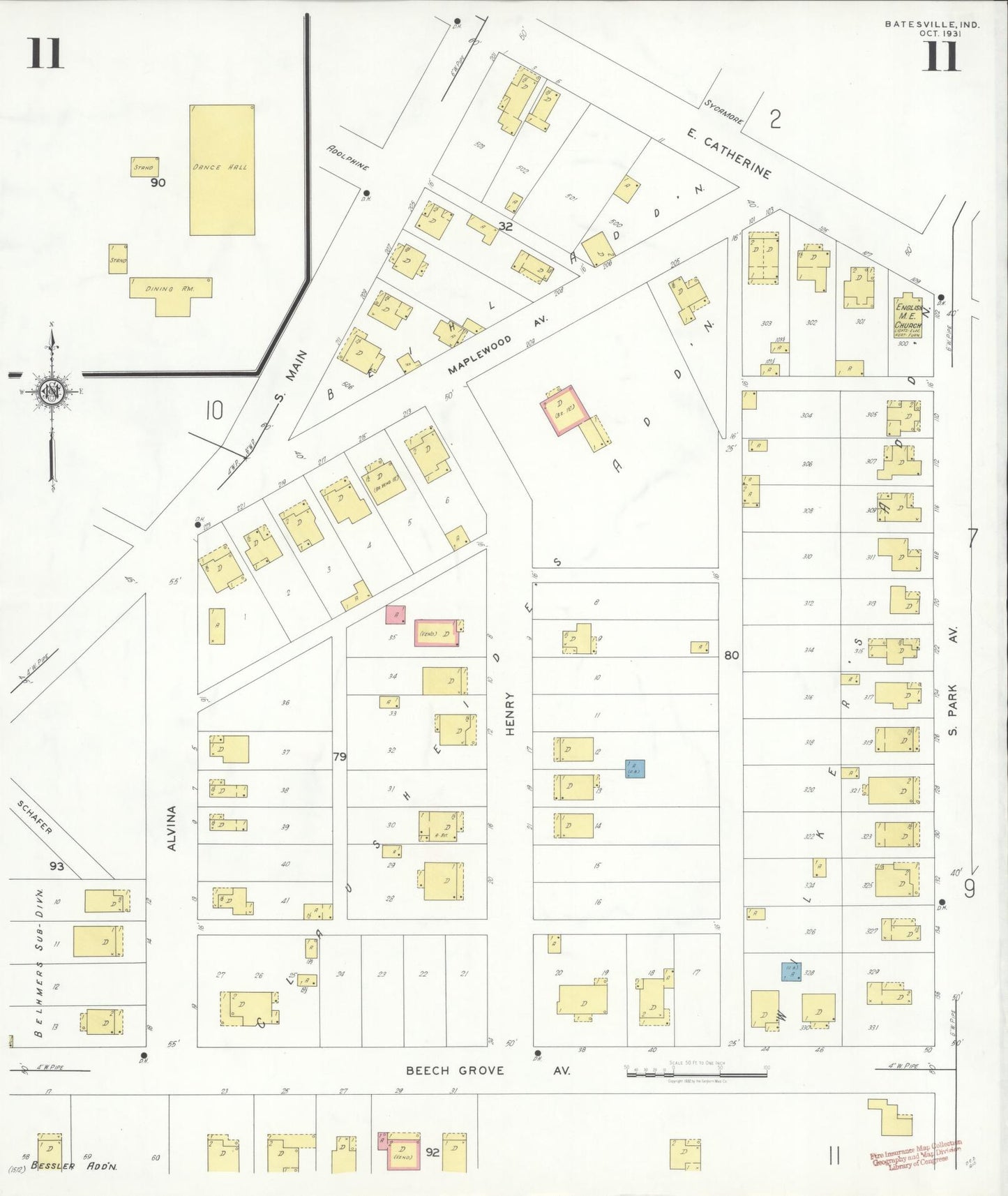 Sanborn Fire Insurance Map from Batesville, Ripley County, Indiana (1931), Sheet #0011 - Complete Map Set gallery image, historic Sanborn map, vintage wall art, Indiana Indiana