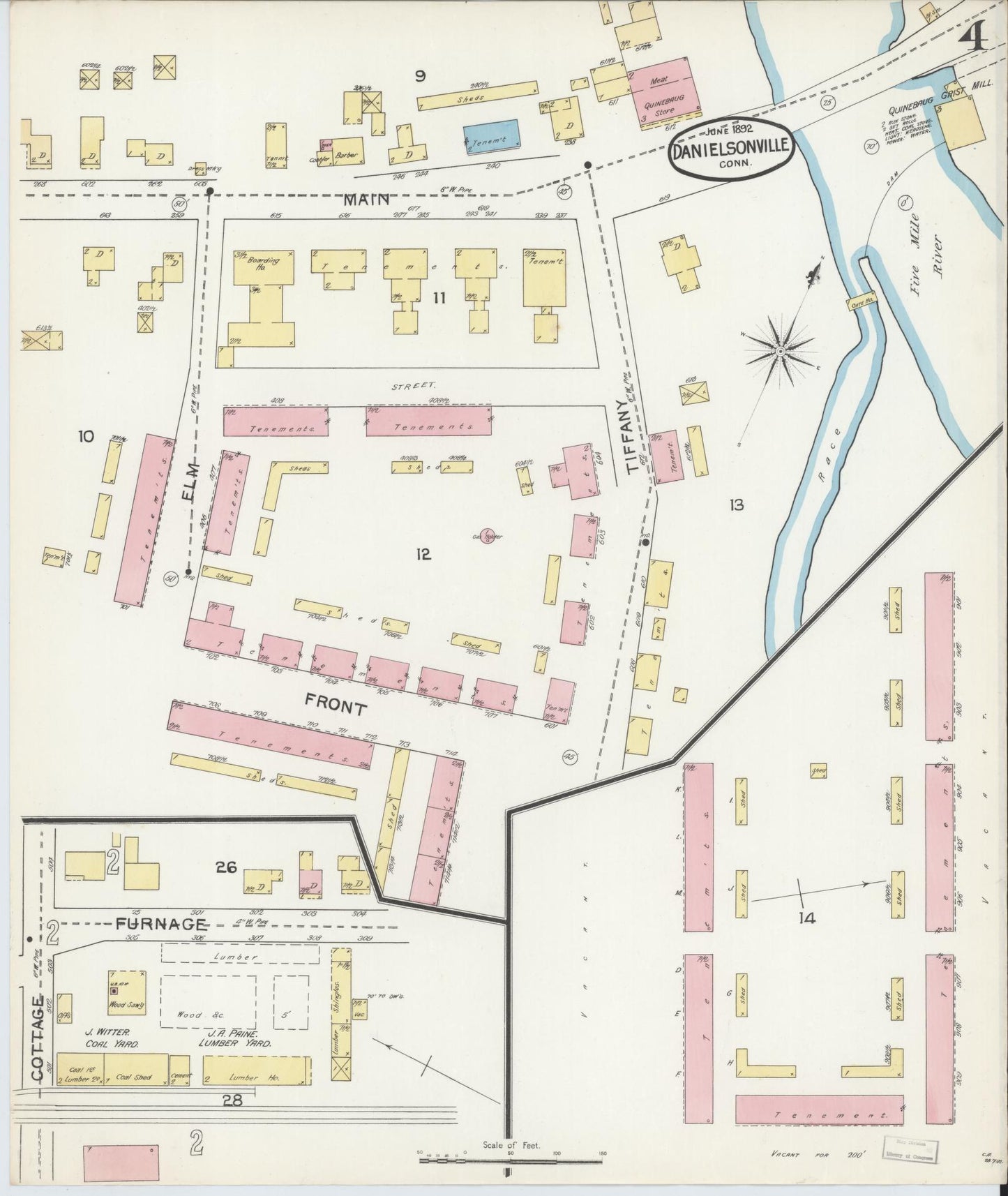 Sanborn Fire Insurance Map from Danielsonville, Windham County, Connecticut (1892), Sheet #0004 - Complete Map Set gallery image, historic Sanborn map, vintage wall art, Connecticut Connecticut