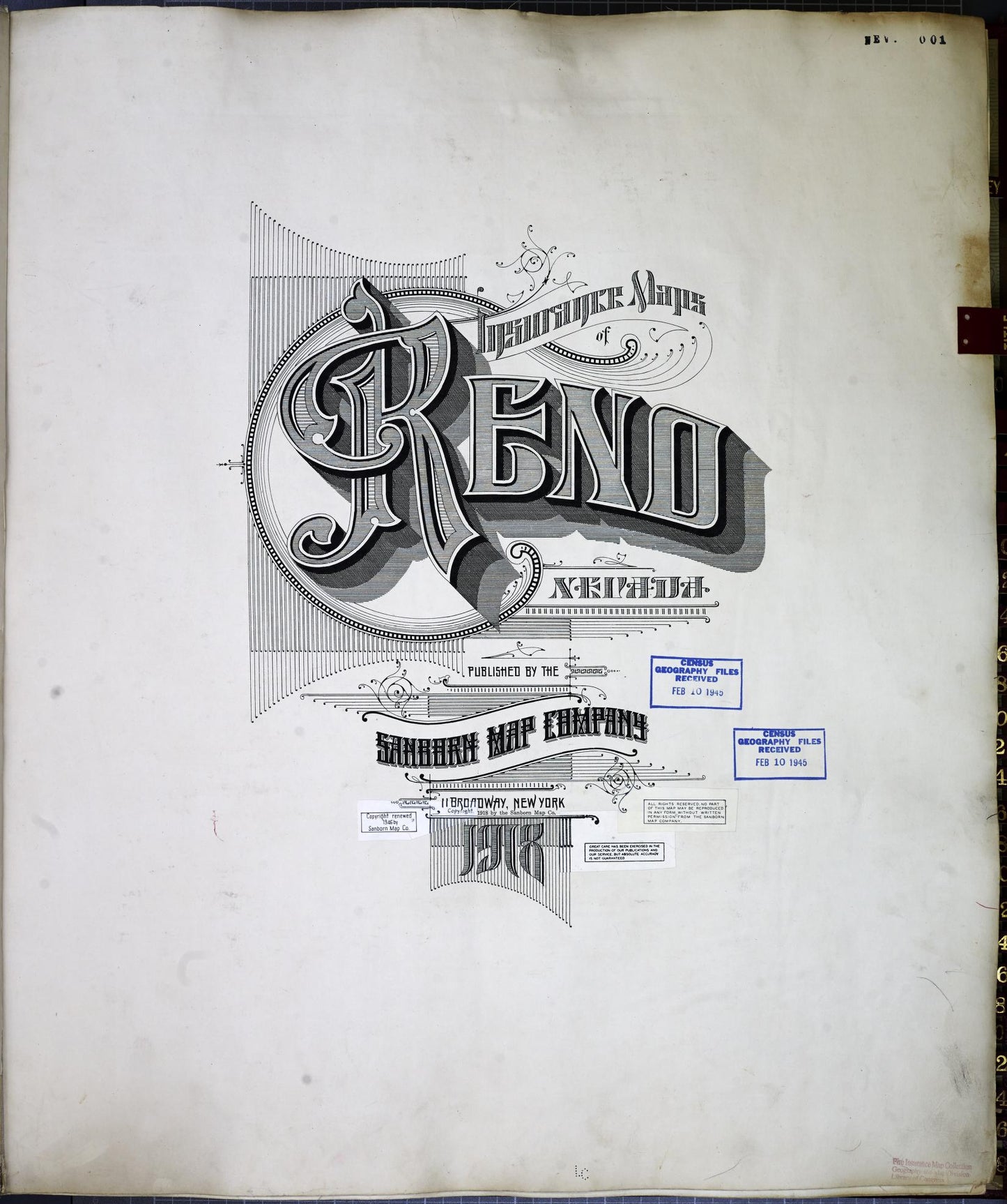 Sanborn Fire Insurance Map from Reno, Washoe County, Nevada (1949), Sheet #0001 - Historic Sanborn Fire Insurance Map Print, vintage old map wall art, antique decor, genealogy gift, Nevada Nevada map