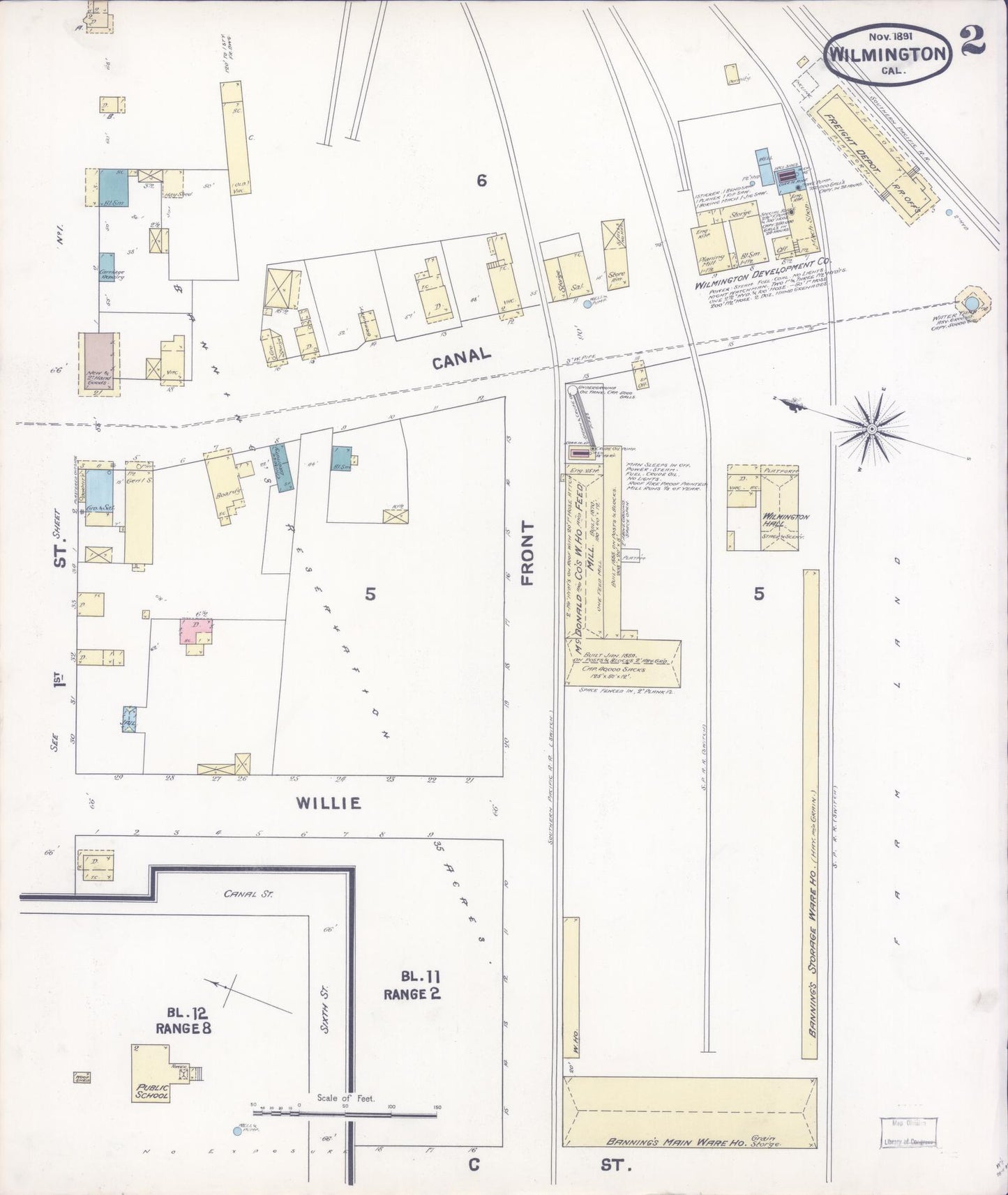 Sanborn Fire Insurance Map from Wilmington, Los Angeles County, California (1891), Sheet #0002 - Complete Map Set gallery image, historic Sanborn map, vintage wall art, California California