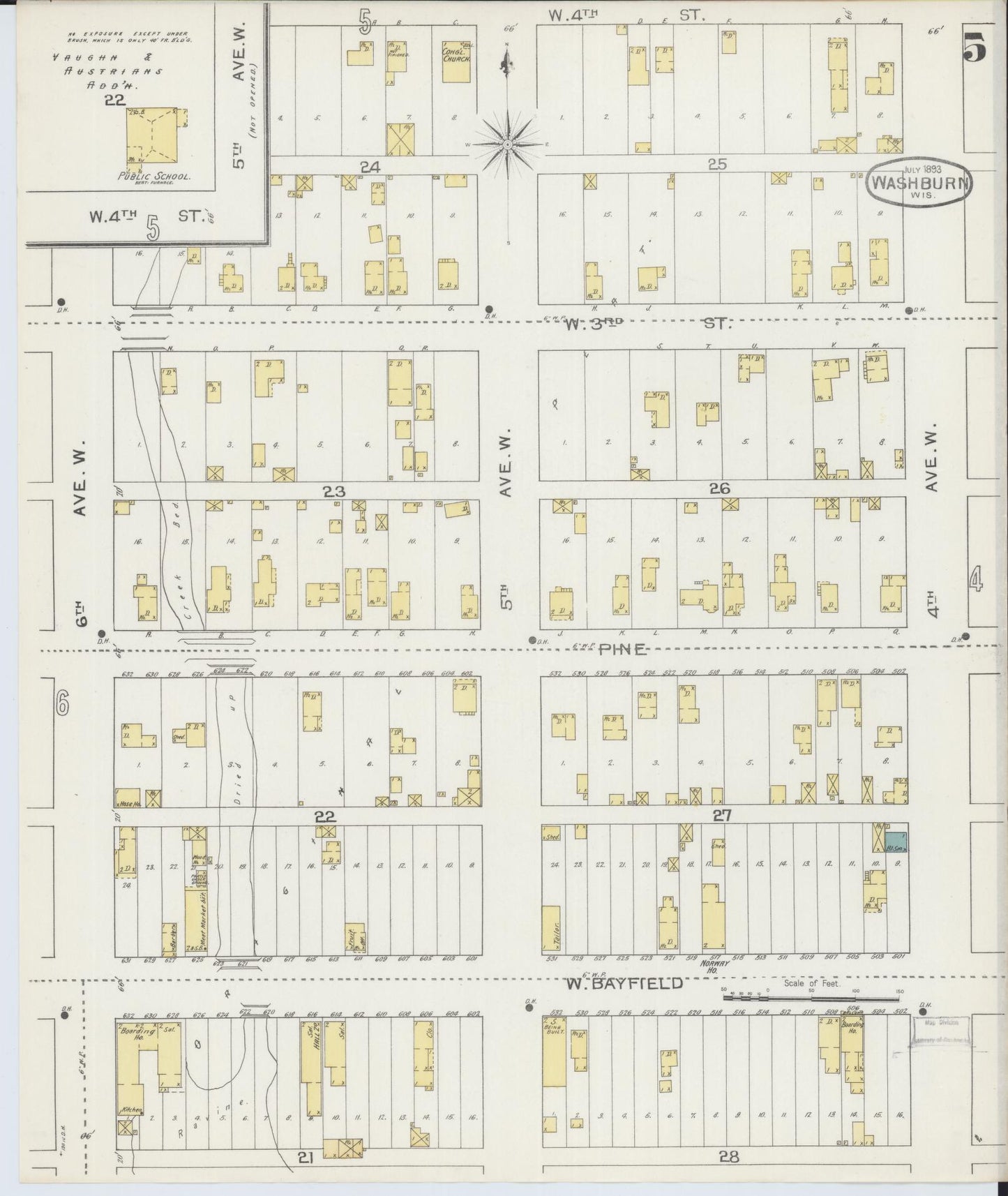 Sanborn Fire Insurance Map from Washburn, Bayfield County, Wisconsin (1893), Sheet #0005 - Historic Sanborn Fire Insurance Map Print, vintage old map wall art, antique decor, genealogy gift, Wisconsin Wisconsin map