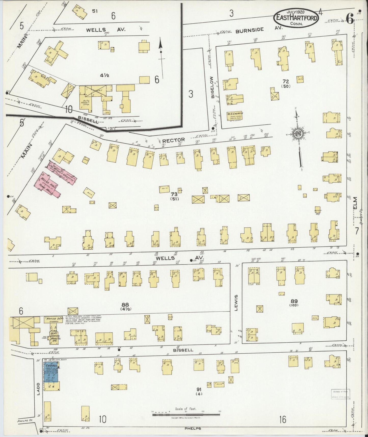 Sanborn Fire Insurance Map from East Hartford, Hartford County, Connecticut (1920), Sheet #0006 - Historic Sanborn Fire Insurance Map Print, vintage old map wall art, antique decor, genealogy gift, Connecticut Connecticut map