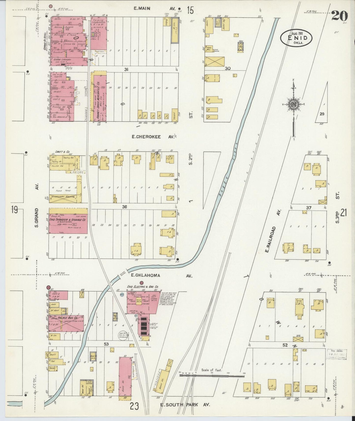 Sanborn Fire Insurance Map from Enid, Garfield County, Oklahoma (1911), Sheet #0020 - Historic Sanborn Fire Insurance Map Print, vintage old map wall art, antique decor, genealogy gift, Oklahoma Oklahoma map