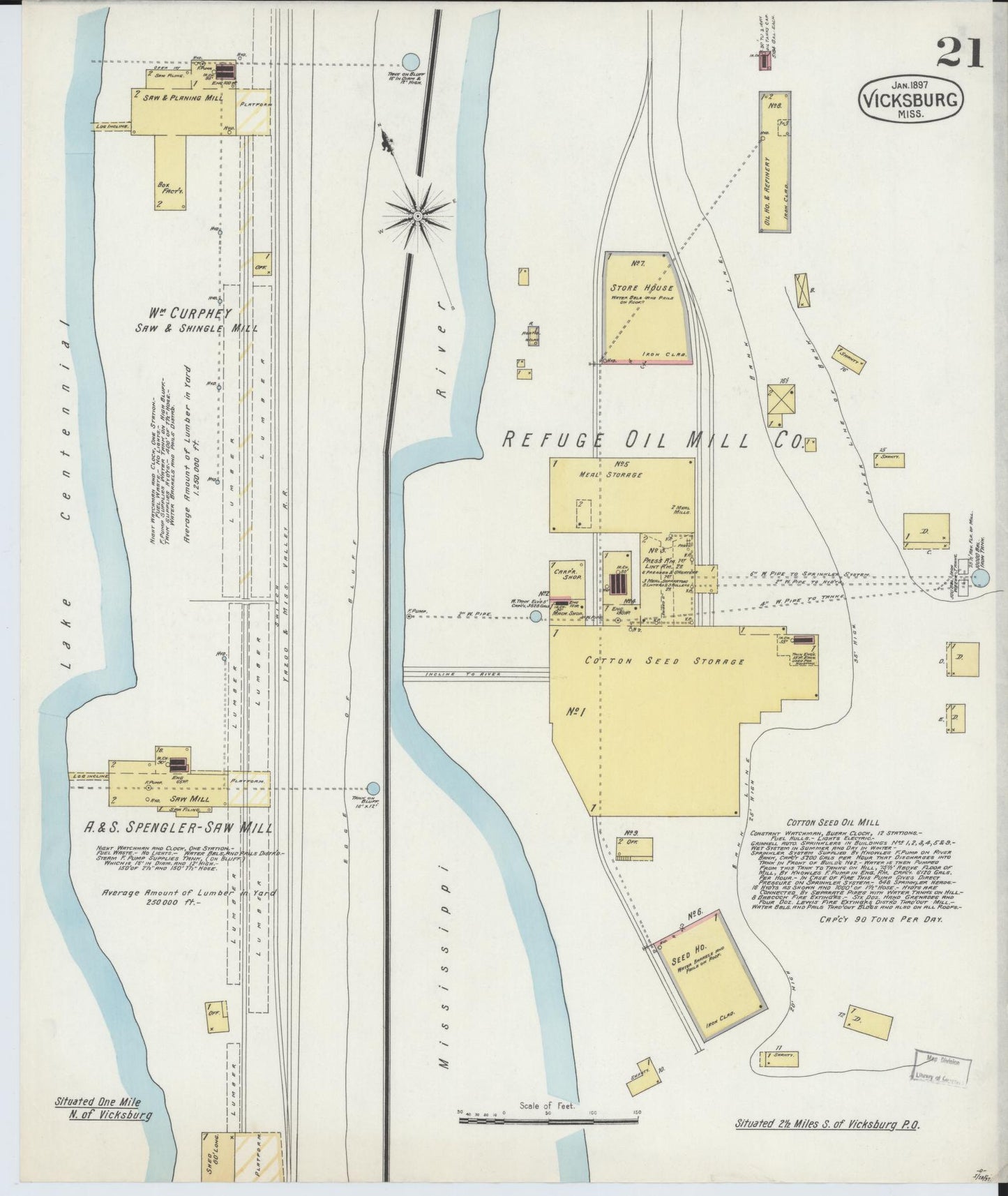 Sanborn Fire Insurance Map from Vicksburg, Warren County, Mississippi (1897), Sheet #0021 - Historic Sanborn Fire Insurance Map Print, vintage old map wall art, antique decor, genealogy gift, Mississippi Mississippi map