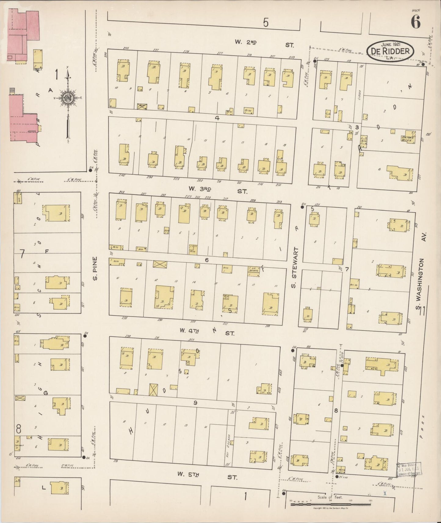 Sanborn Fire Insurance Map from De Ridder, Beauregard Parish, Louisiana (1921), Sheet #0006 - Historic Sanborn Fire Insurance Map Print, vintage old map wall art, antique decor, genealogy gift, Louisiana Louisiana map