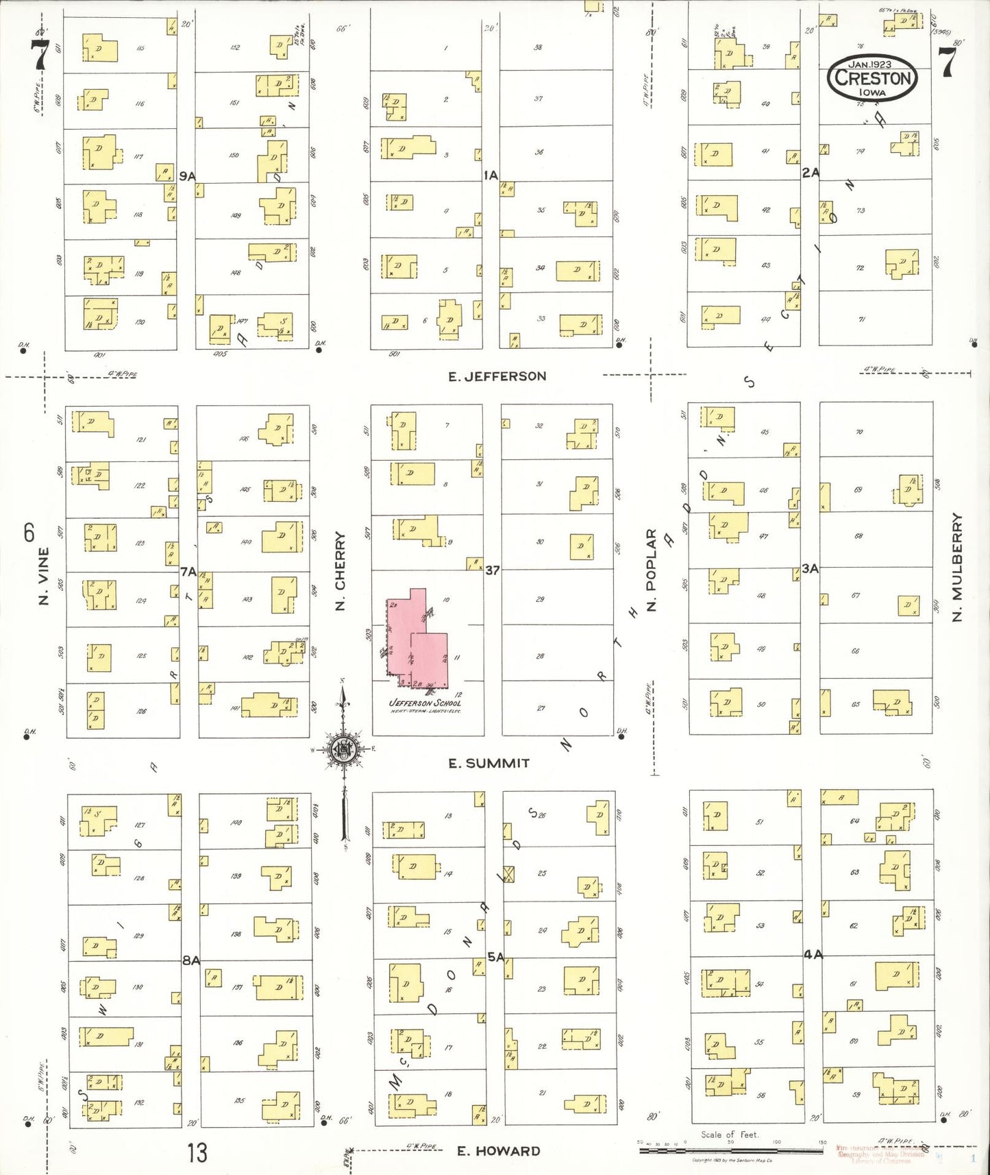 Sanborn Fire Insurance Map from Creston, Union County, Iowa (1923), Sheet #0007 - Historic Sanborn Fire Insurance Map Print, vintage old map wall art