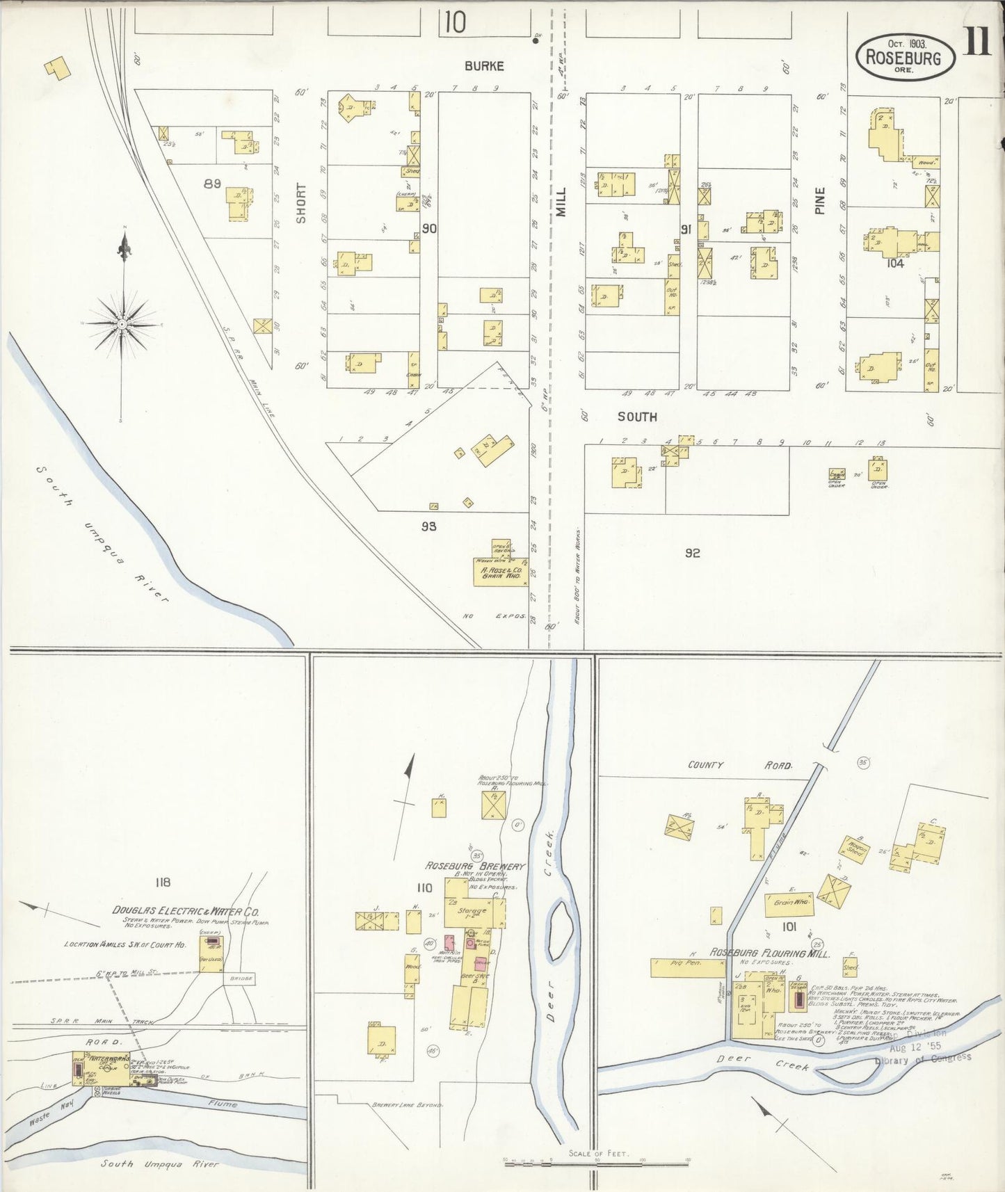 Sanborn Fire Insurance Map from Roseburg, Douglas County, Oregon (1903), Sheet #0011 - Historic Sanborn Fire Insurance Map Print, vintage old map wall art, antique decor, genealogy gift, Oregon Oregon map