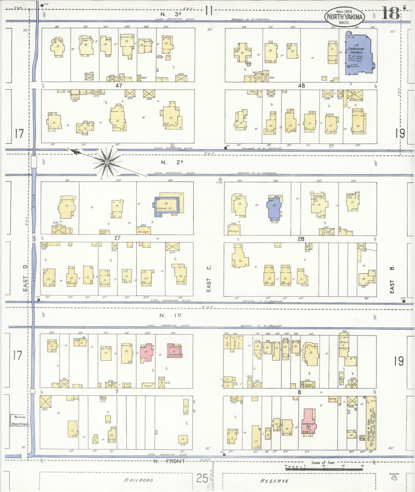 Sanborn Fire Insurance Map from North Yakima, Yakima County, Washington (1909), Sheet #0018 - Historic Sanborn Fire Insurance Map Print, vintage old map wall art, antique decor, genealogy gift, Washington Washington map