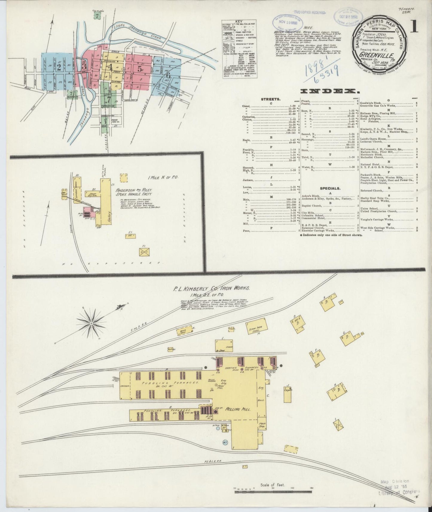 Sanborn Fire Insurance Map from Greenville, Mercer County, Pennsylvania (1898), Sheet #0001 - Historic Sanborn Fire Insurance Map Print, vintage old map wall art, antique decor, genealogy gift, Pennsylvania Pennsylvania map