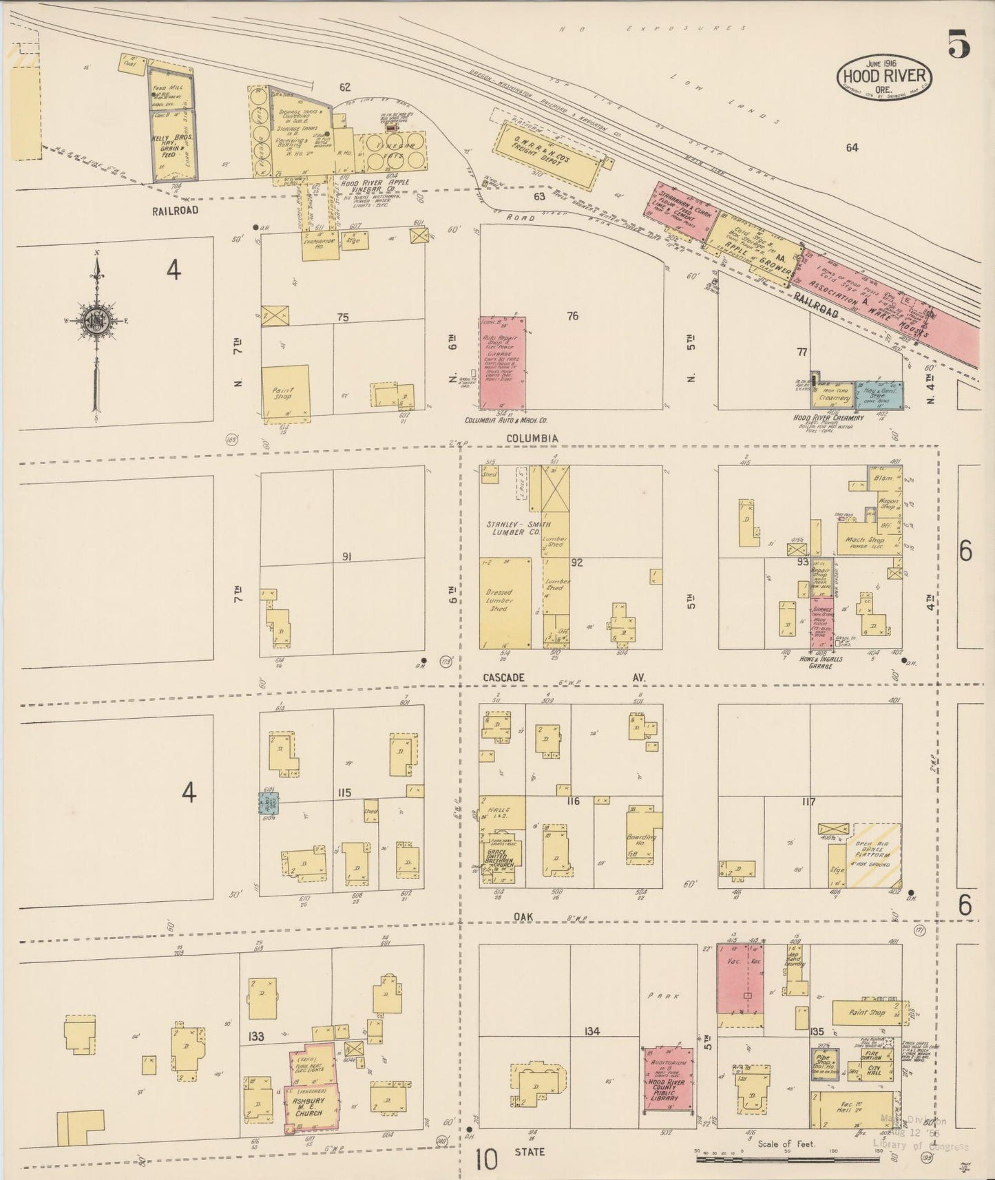 Sanborn Fire Insurance Map from Hood River, Hood River County, Oregon (1916), Sheet #0005 - Historic Sanborn Fire Insurance Map Print, vintage old map wall art, antique decor, genealogy gift, Oregon Oregon map