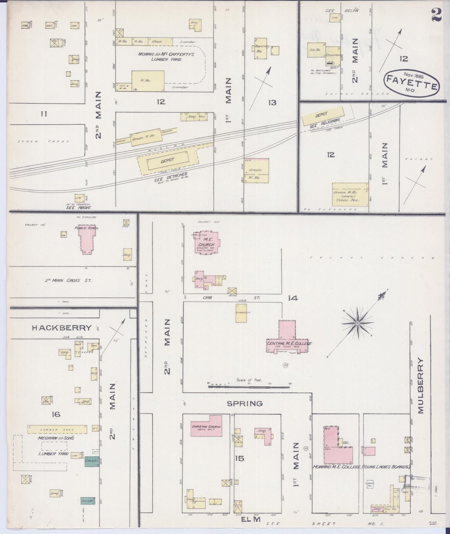 Sanborn Fire Insurance Map from Fayette, Howard County, Missouri (1885), Sheet #0002 - Complete Map Set gallery image, historic Sanborn map, vintage wall art, Missouri Missouri