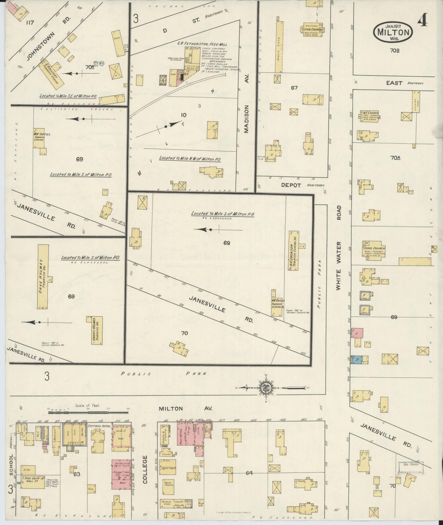 Sanborn Fire Insurance Map from Milton, Rock County, Wisconsin (1917), Sheet #0004 - Historic Sanborn Fire Insurance Map Print, vintage old map wall art, antique decor, genealogy gift, Wisconsin Wisconsin map