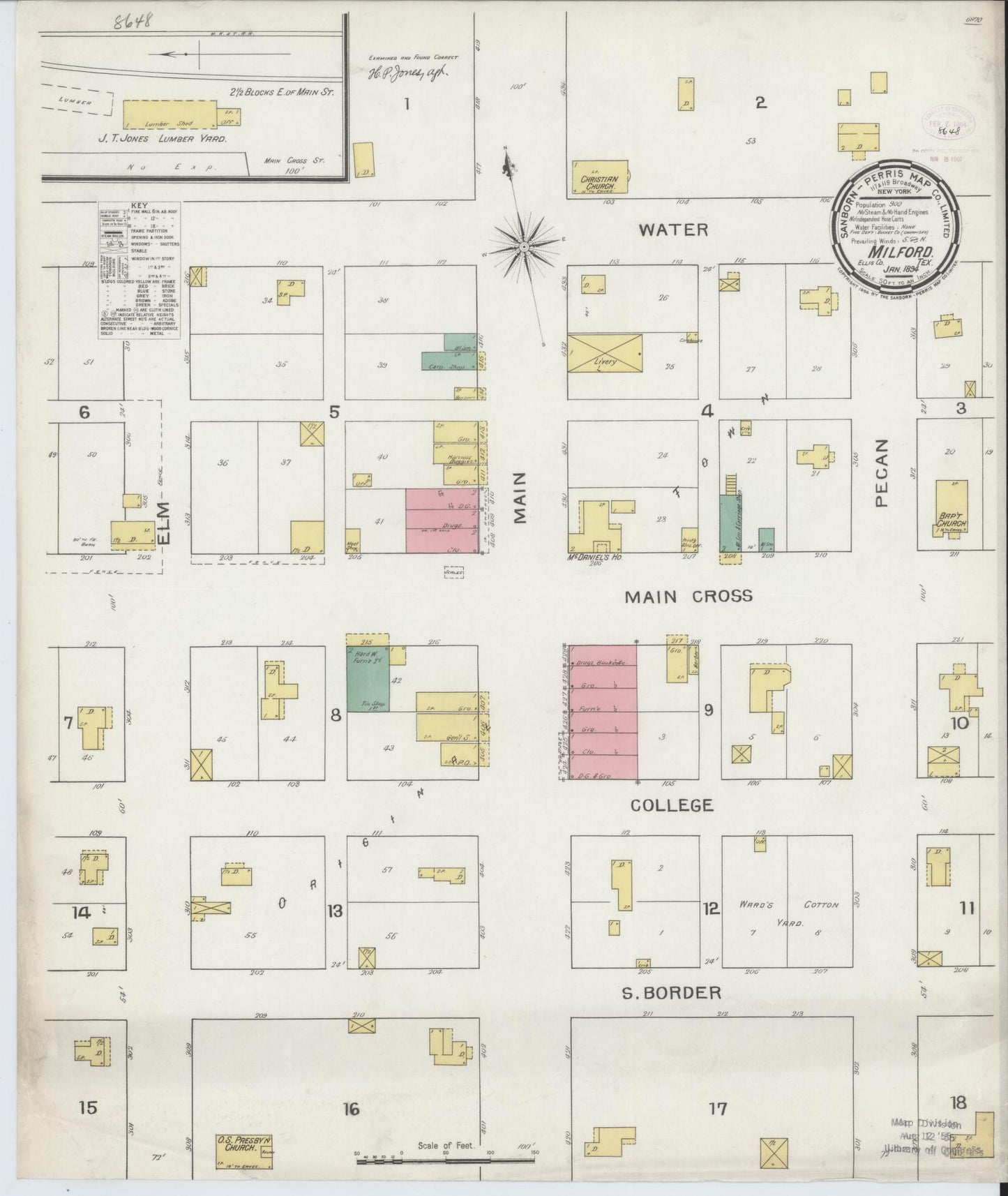 Sanborn Fire Insurance Map from Milford, Ellis County, Texas. (1894) – Historic Sanborn Fire Insurance Map Print