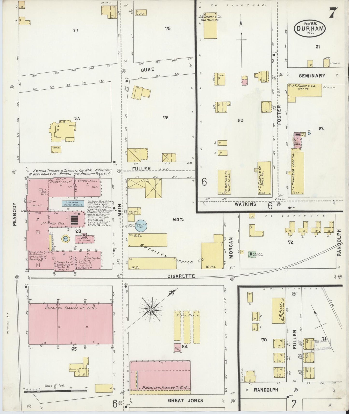 Sanborn Fire Insurance Map from Durham, Durham County, North Carolina (1898), Sheet #0007 - Historic Sanborn Fire Insurance Map Print, vintage old map wall art, antique decor, genealogy gift, North Carolina North Carolina map