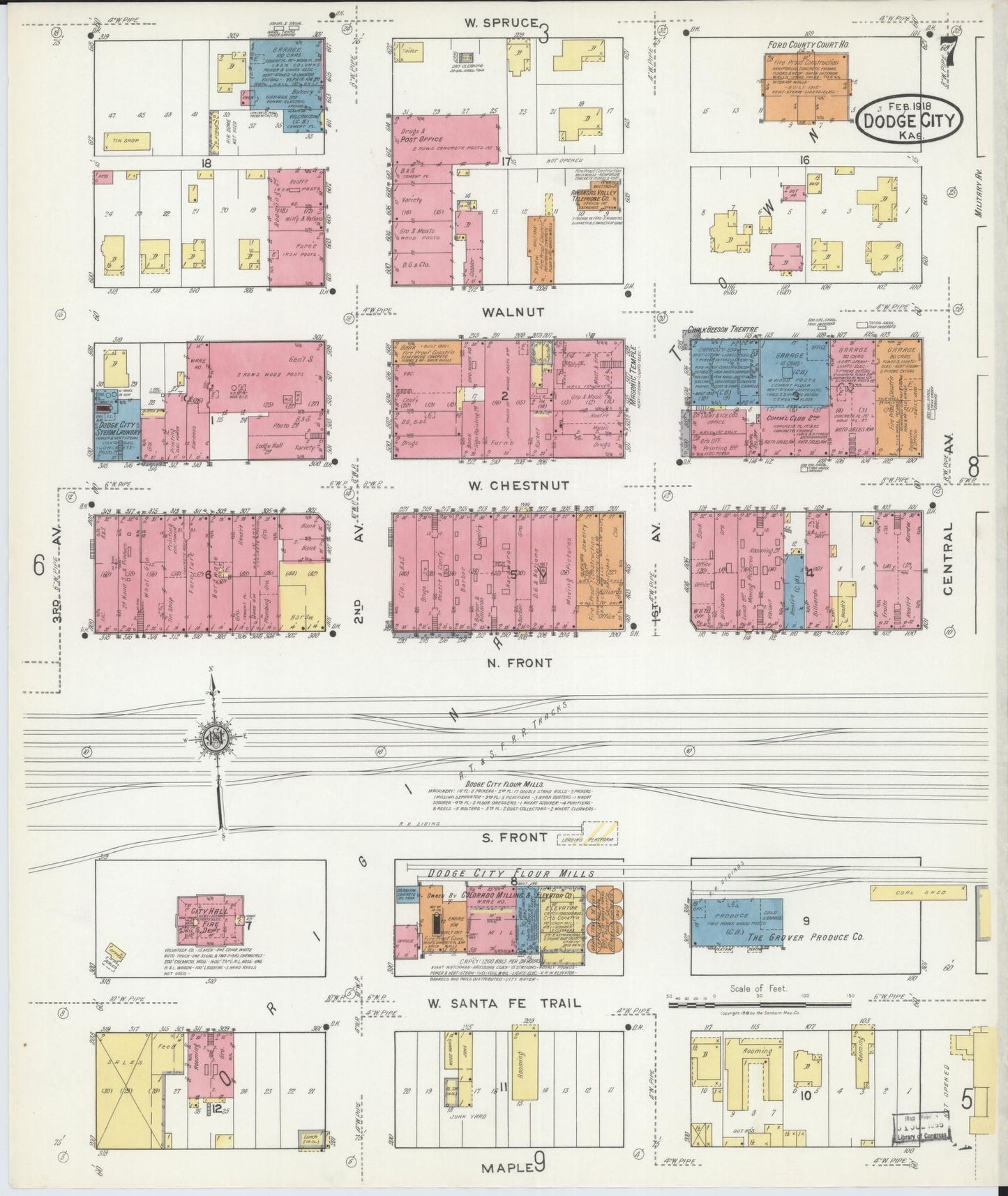 Sanborn Fire Insurance Map from Dodge City, Ford County, Kansas (1918), Sheet #0007 - Historic Sanborn Fire Insurance Map Print, vintage old map wall art, antique decor, genealogy gift, Kansas Kansas map