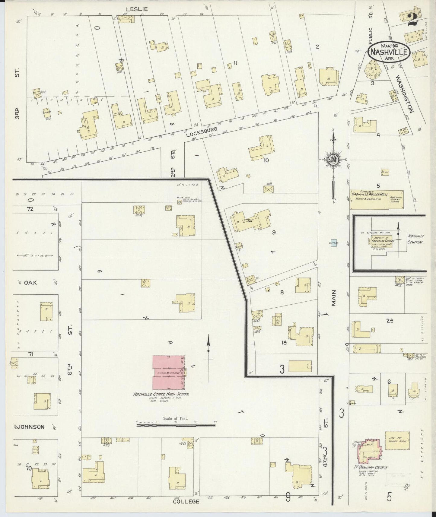 Sanborn Fire Insurance Map from Nashville, Howard County, Arkansas (1914), Sheet #0002 - Historic Sanborn Fire Insurance Map Print, vintage old map wall art, antique decor, genealogy gift, Arkansas Arkansas map