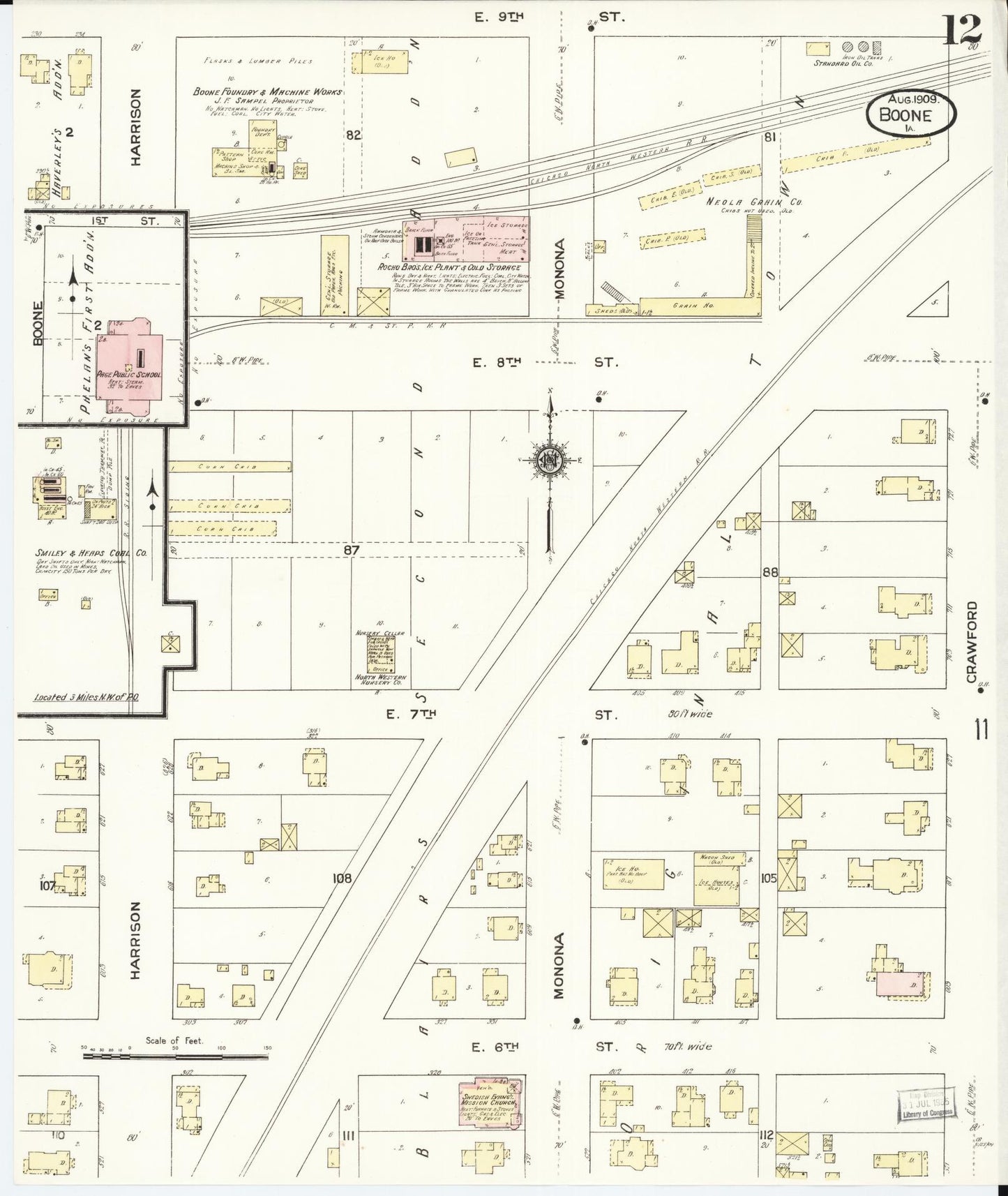 Sanborn Fire Insurance Map from Boone, Boone County, Iowa (1909), Sheet #0012 - Historic Sanborn Fire Insurance Map Print, vintage old map wall art