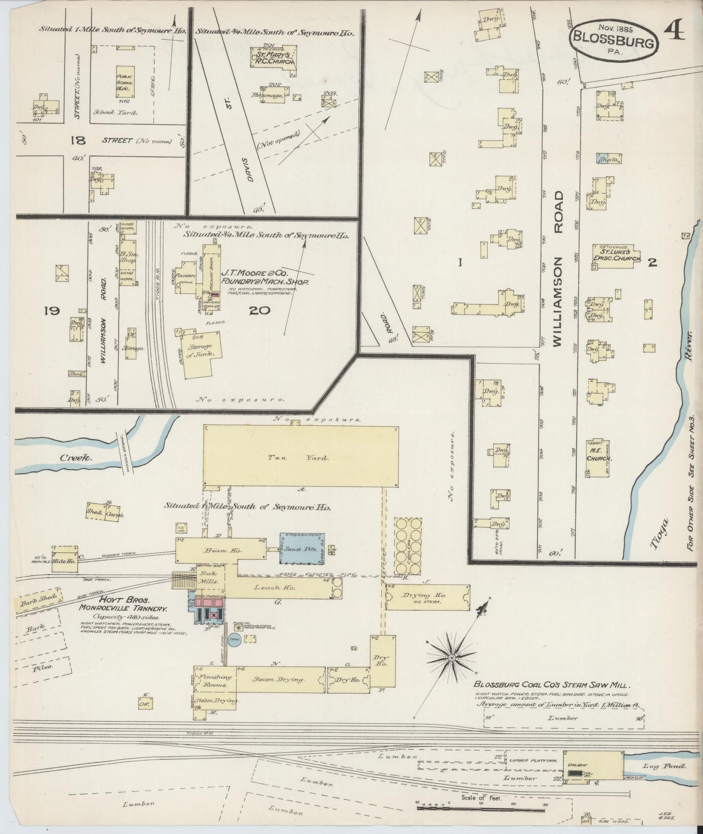 Sanborn Fire Insurance Map from Blossburg, Tioga County, Pennsylvania (1885), Sheet #0004 - Historic Sanborn Fire Insurance Map Print, vintage old map wall art, antique decor, genealogy gift, Pennsylvania Pennsylvania map