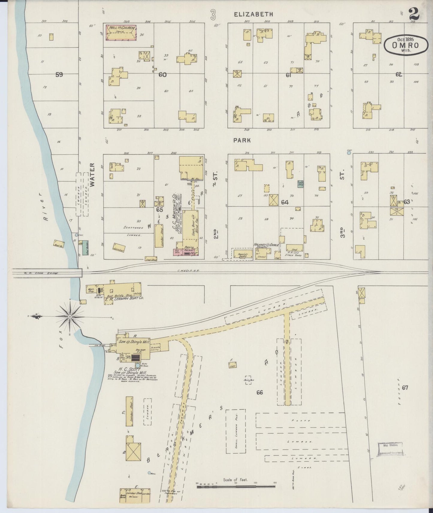 Sanborn Fire Insurance Map from Omro, Winnebago County, Wisconsin (1895), Sheet #0002 - Historic Sanborn Fire Insurance Map Print, vintage old map wall art, antique decor, genealogy gift, Wisconsin Wisconsin map