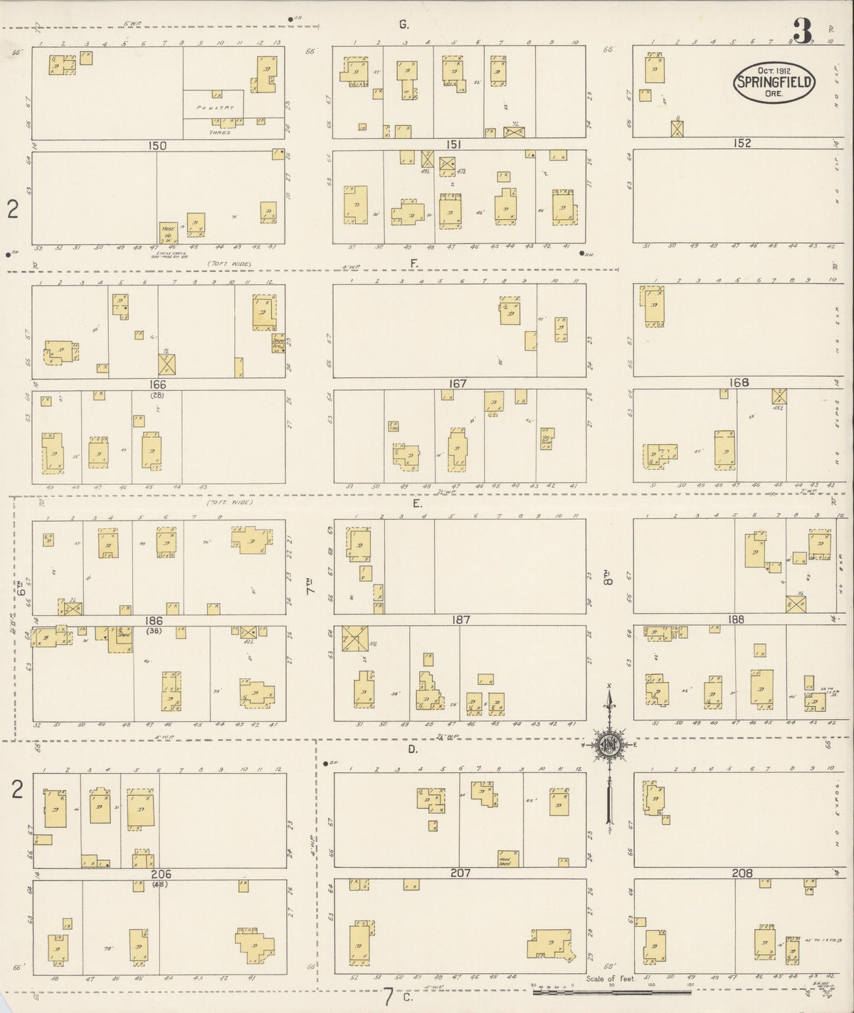 Sanborn Fire Insurance Map from Springfield, Lane County, Oregon (1912), Sheet #0003 - Historic Sanborn Fire Insurance Map Print, vintage old map wall art, antique decor, genealogy gift, Oregon Oregon map