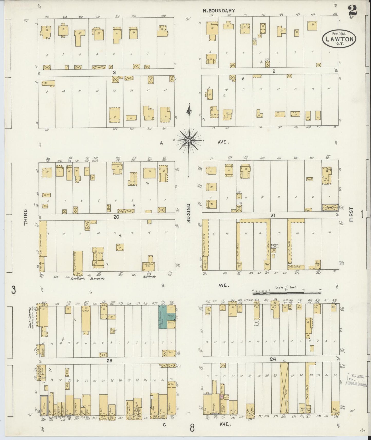 Sanborn Fire Insurance Map from Lawton, Comanche County, Oklahoma (1904), Sheet #0002 - Historic Sanborn Fire Insurance Map Print, vintage old map wall art, antique decor, genealogy gift, Oklahoma Oklahoma map