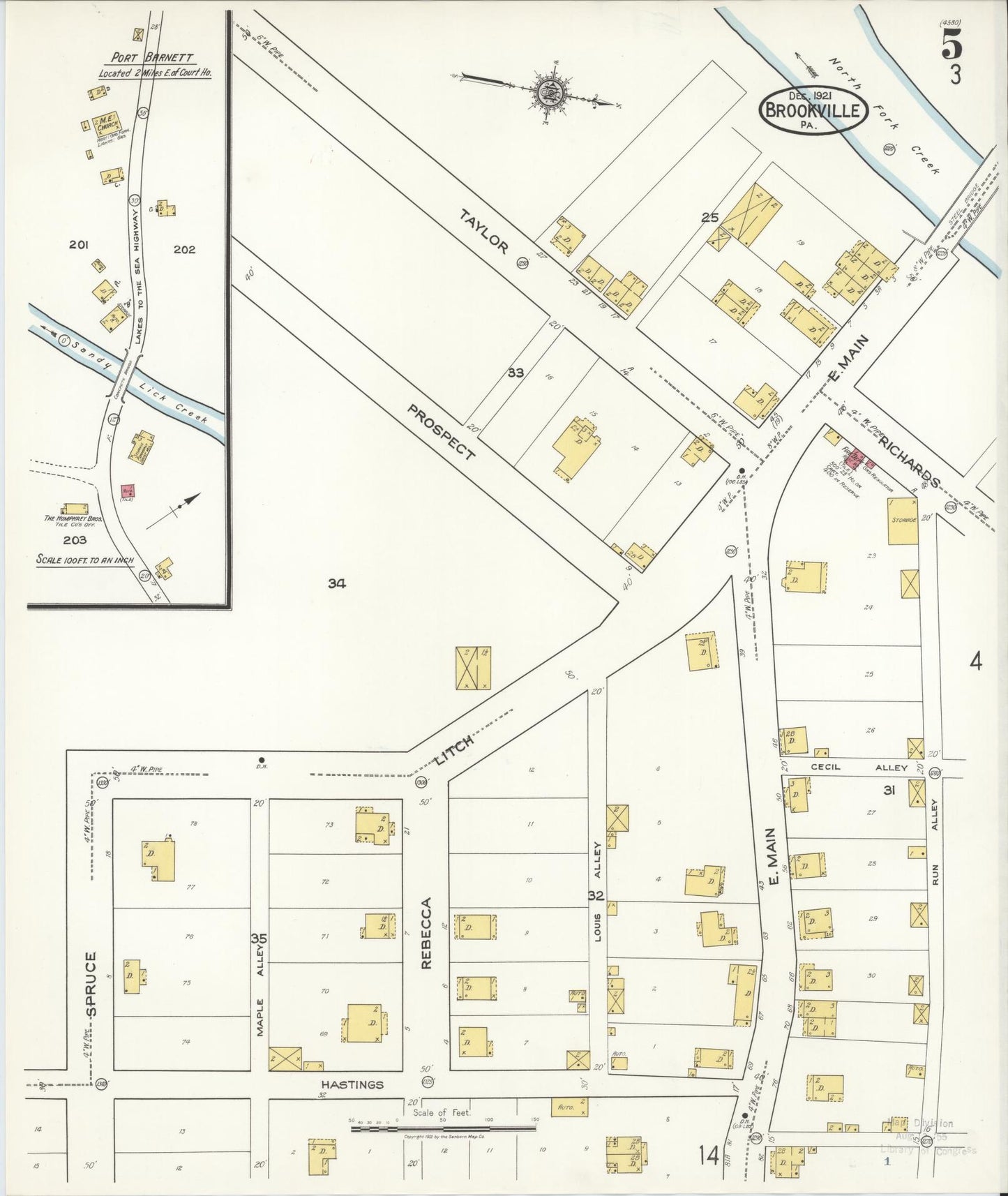 Sanborn Fire Insurance Map from Brookville, Jefferson County, Pennsylvania (1921), Sheet #0005 - Historic Sanborn Fire Insurance Map Print, vintage old map wall art, antique decor, genealogy gift, Pennsylvania Pennsylvania map