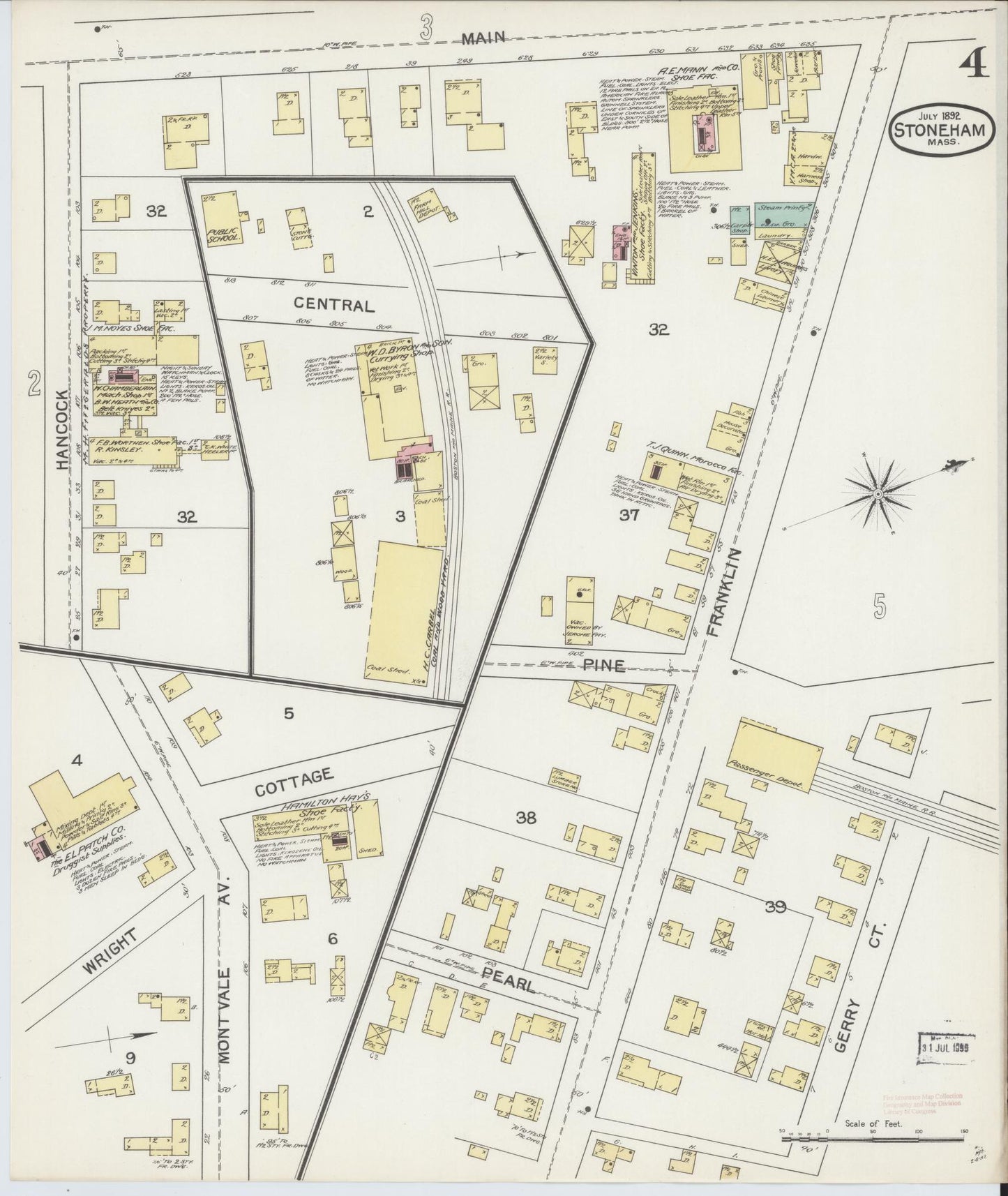Sanborn Fire Insurance Map from Stoneham, Middlesex County, Massachusetts (1892), Sheet #0004 - Historic Sanborn Fire Insurance Map Print, vintage old map wall art, antique decor, genealogy gift, Massachusetts Massachusetts map