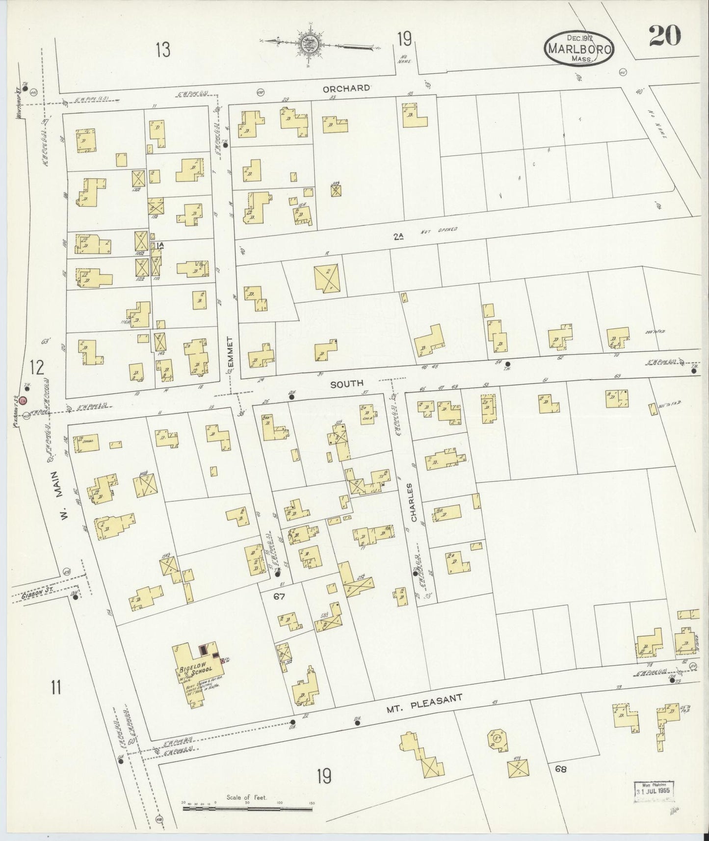 Sanborn Fire Insurance Map from Marlborough, Middlesex County, Massachusetts (1912), Sheet #0020 - Historic Sanborn Fire Insurance Map Print, vintage old map wall art, antique decor, genealogy gift, Massachusetts Massachusetts map