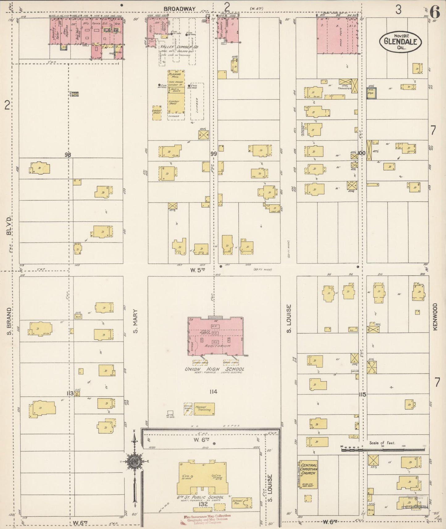 Sanborn Fire Insurance Map from Glendale, Los Angeles County, California (1912), Sheet #0006 - Historic Sanborn Fire Insurance Map Print, vintage old map wall art, antique decor, genealogy gift, California California map