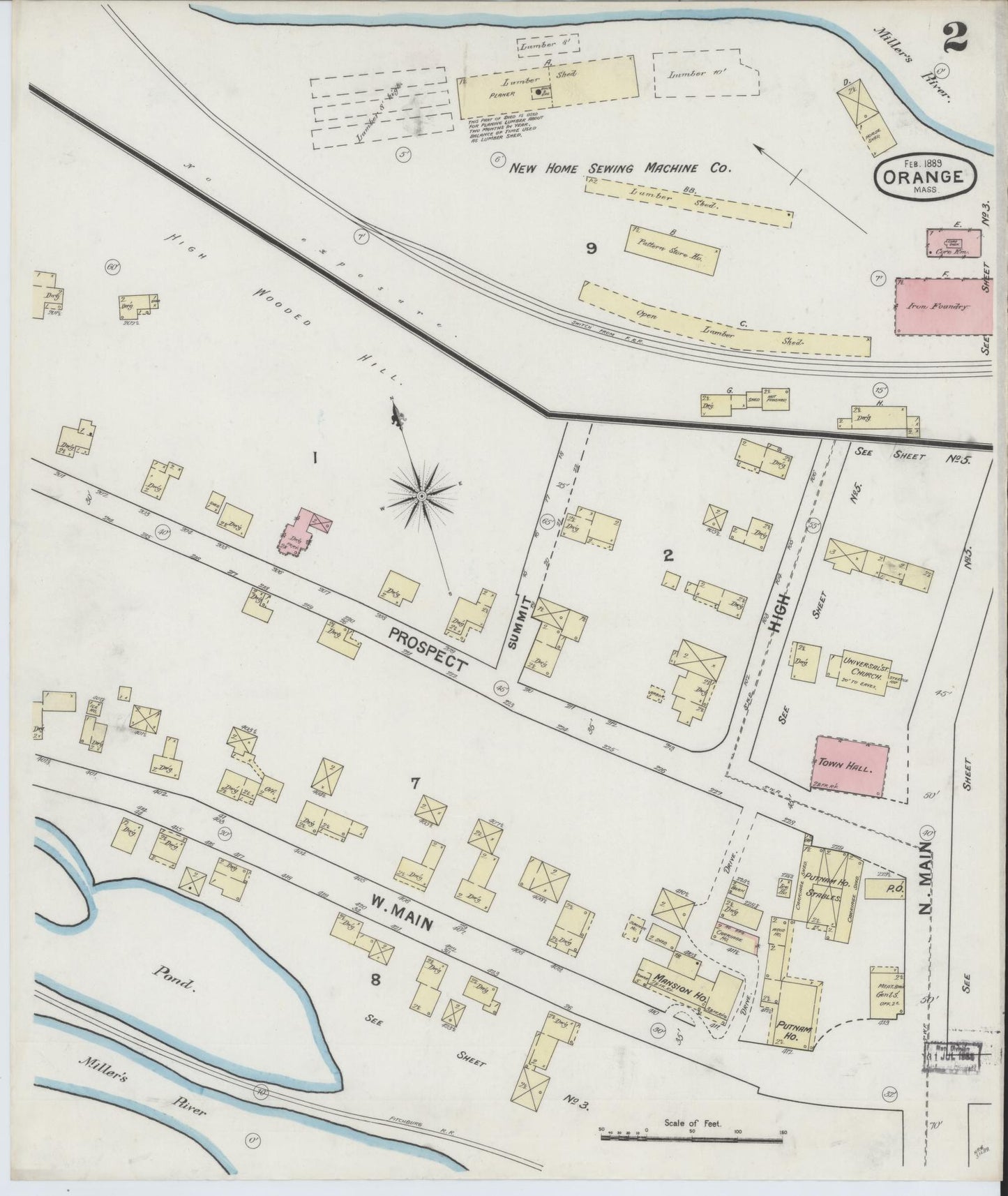 Sanborn Fire Insurance Map from Orange, Franklin County, Massachusetts (1889), Sheet #0002 - Historic Sanborn Fire Insurance Map Print, vintage old map wall art, antique decor, genealogy gift, Massachusetts Massachusetts map